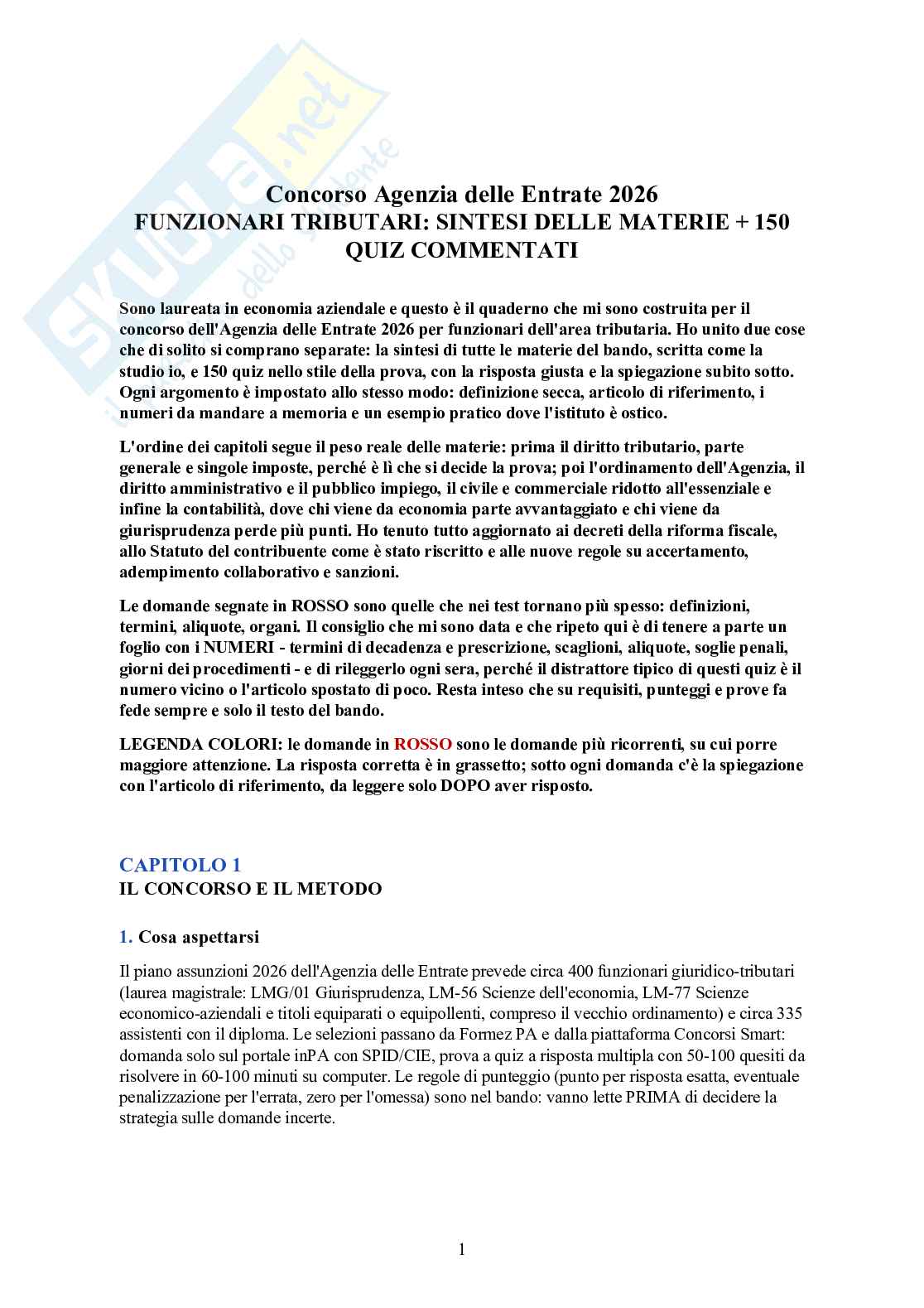 Concorso Agenzia Entrate 2026 Funzionari – tutte le materie + 150 quiz commentati Pag. 1