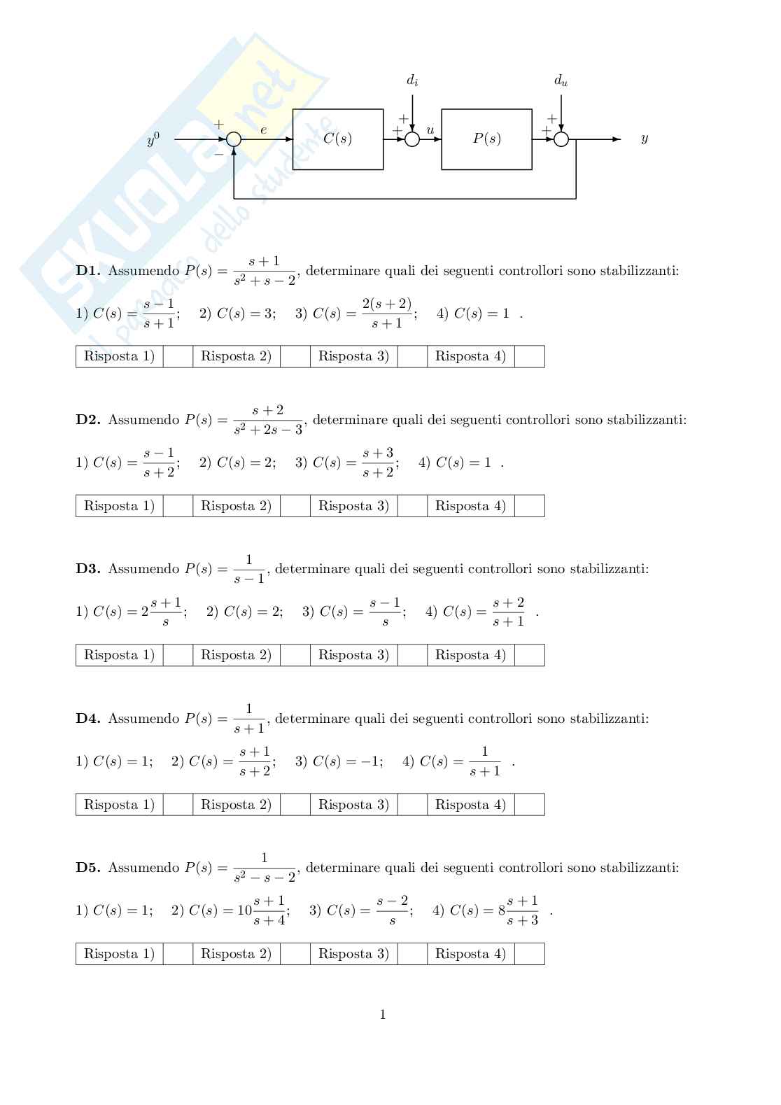 Esercizi Controlli automatici Pag. 1