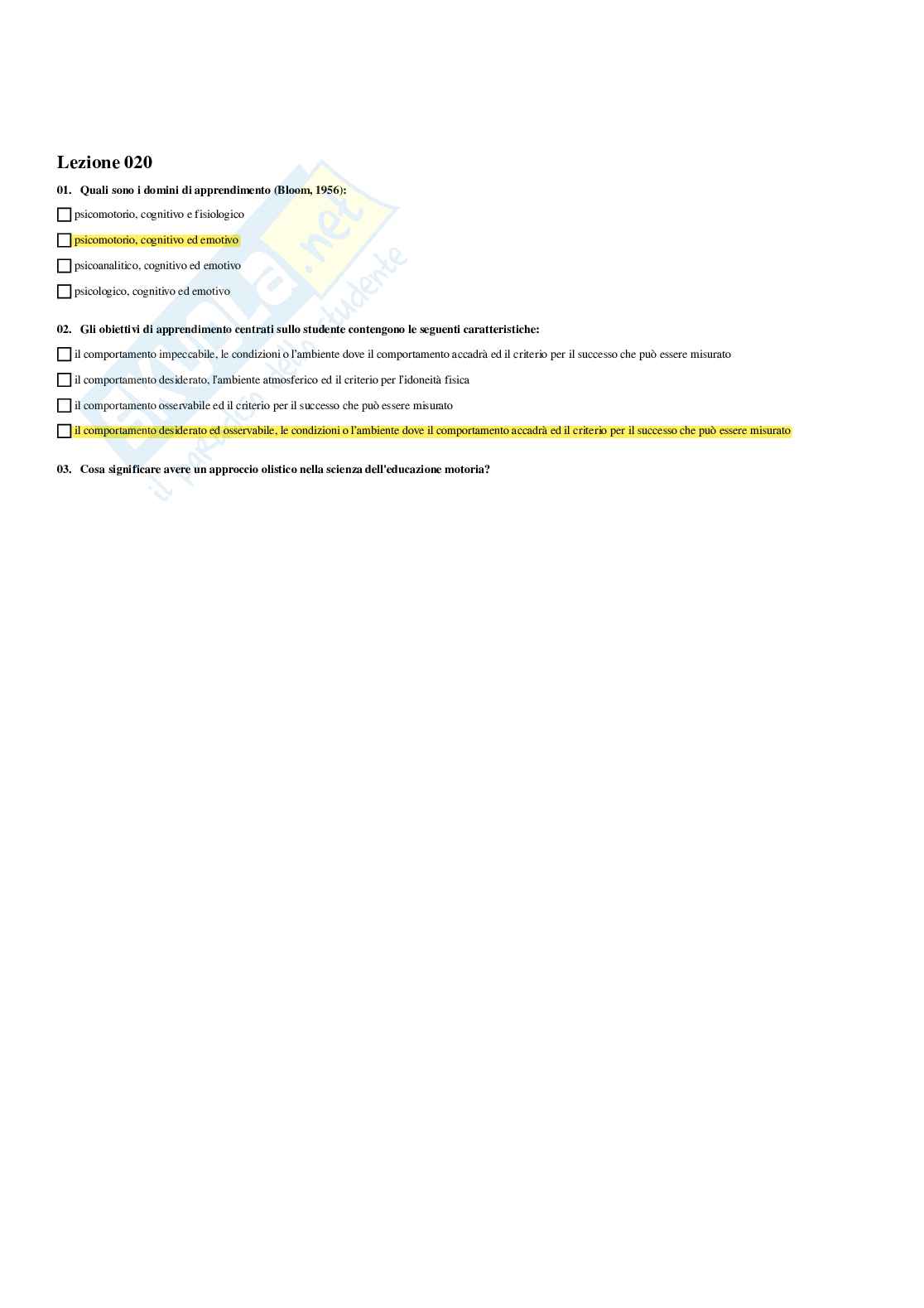 Paniere Attività motoria nella scuola secondaria - (2026) - Risposte multiple corrette Pag. 21