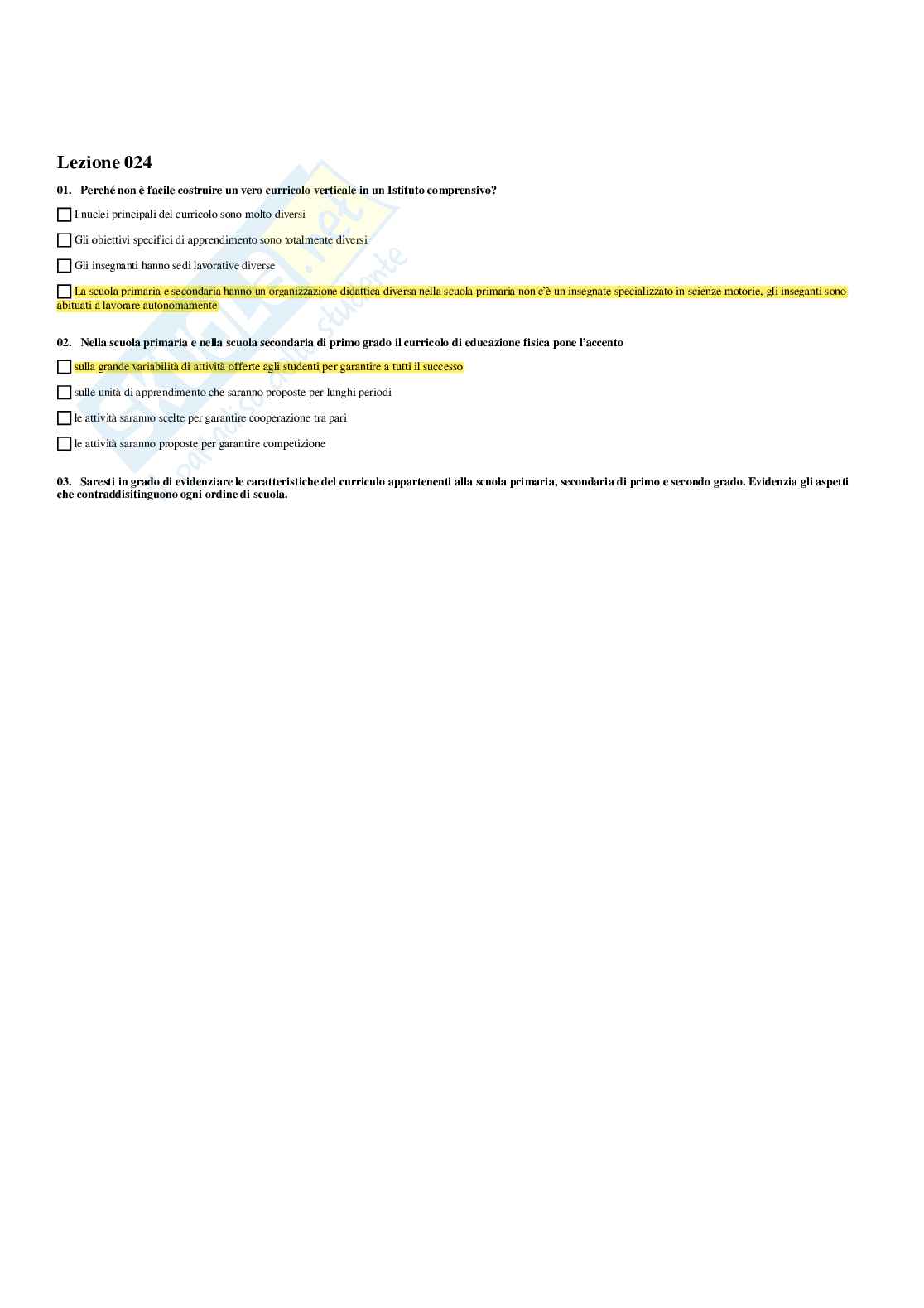 Paniere Attività motoria nella scuola secondaria - (2026) - Risposte multiple corrette Pag. 26
