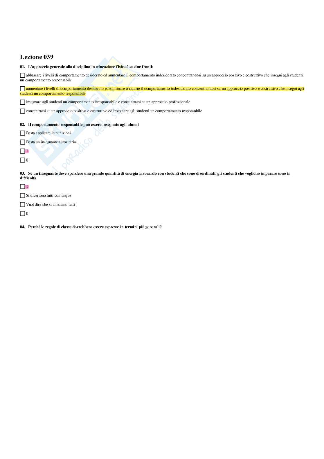 Paniere Attività motoria nella scuola secondaria - (2026) - Risposte multiple corrette Pag. 41