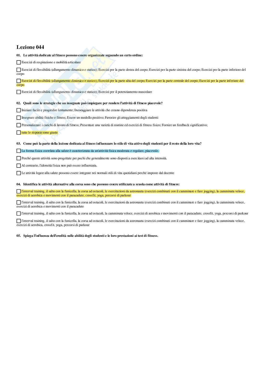 Paniere Attività motoria nella scuola secondaria - (2026) - Risposte multiple corrette Pag. 46