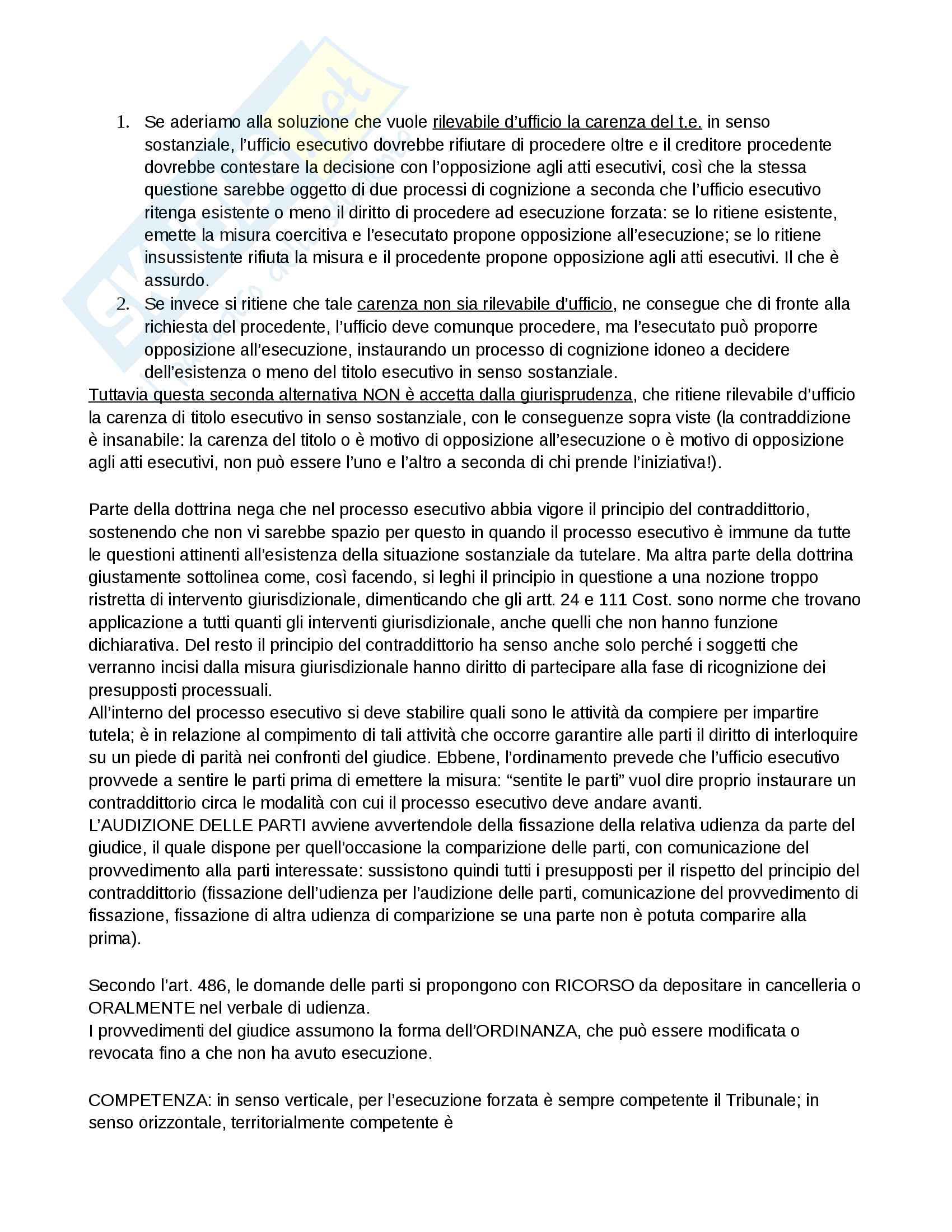 Riassunto sul processo esecutivo, per la preparazione dell'esame di procedura civile, testo di riferimento Diritto processuale civile, Luiso, vol. 3 Pag. 11
