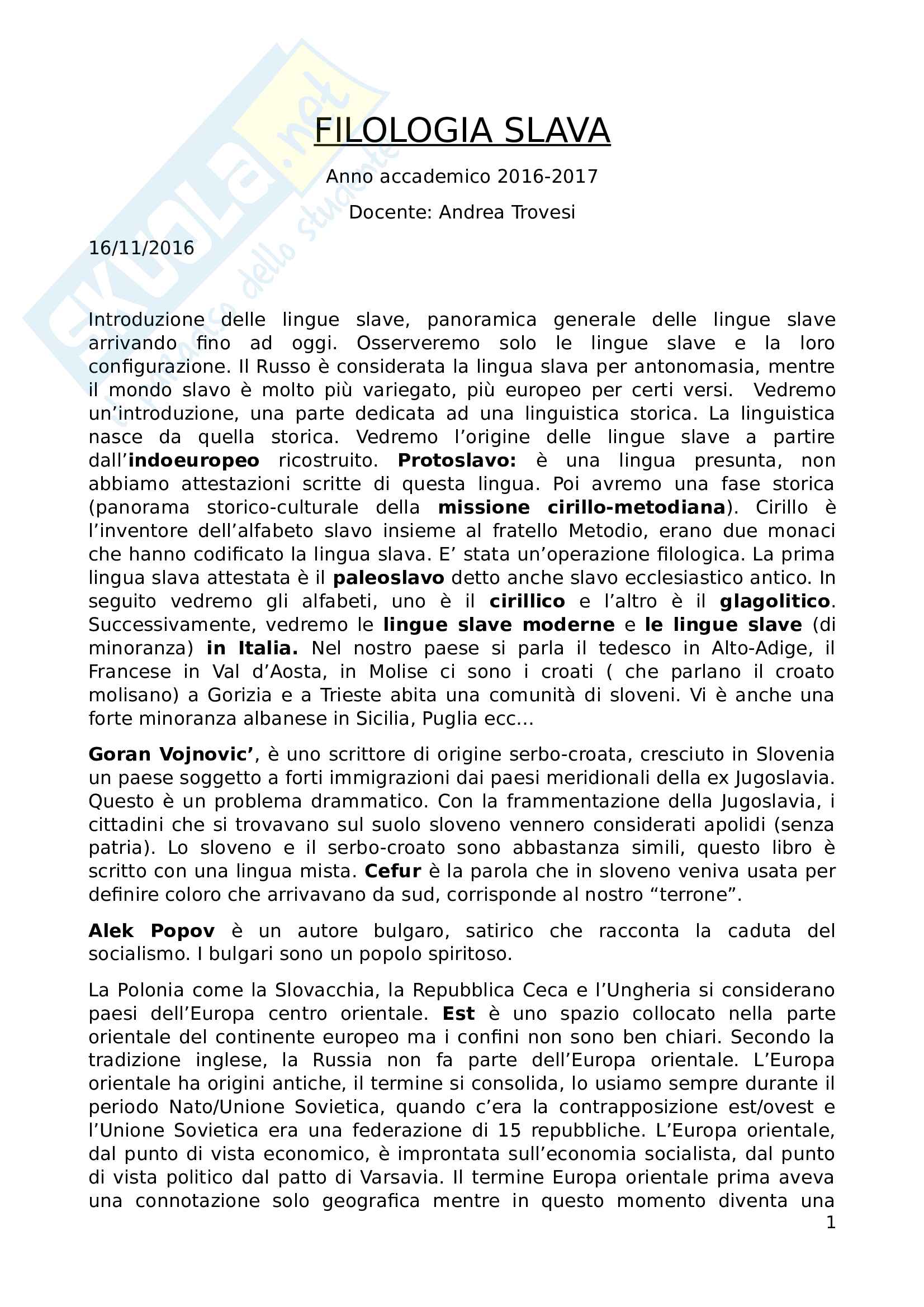 Filologia Slava - Riassunto completo Pag. 1
