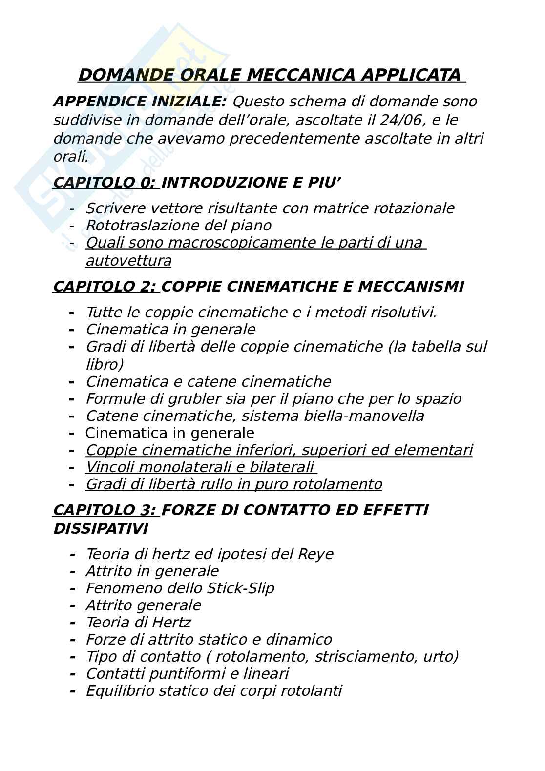 Domande per esame orale di Meccanica applicata alle macchine Pag. 1