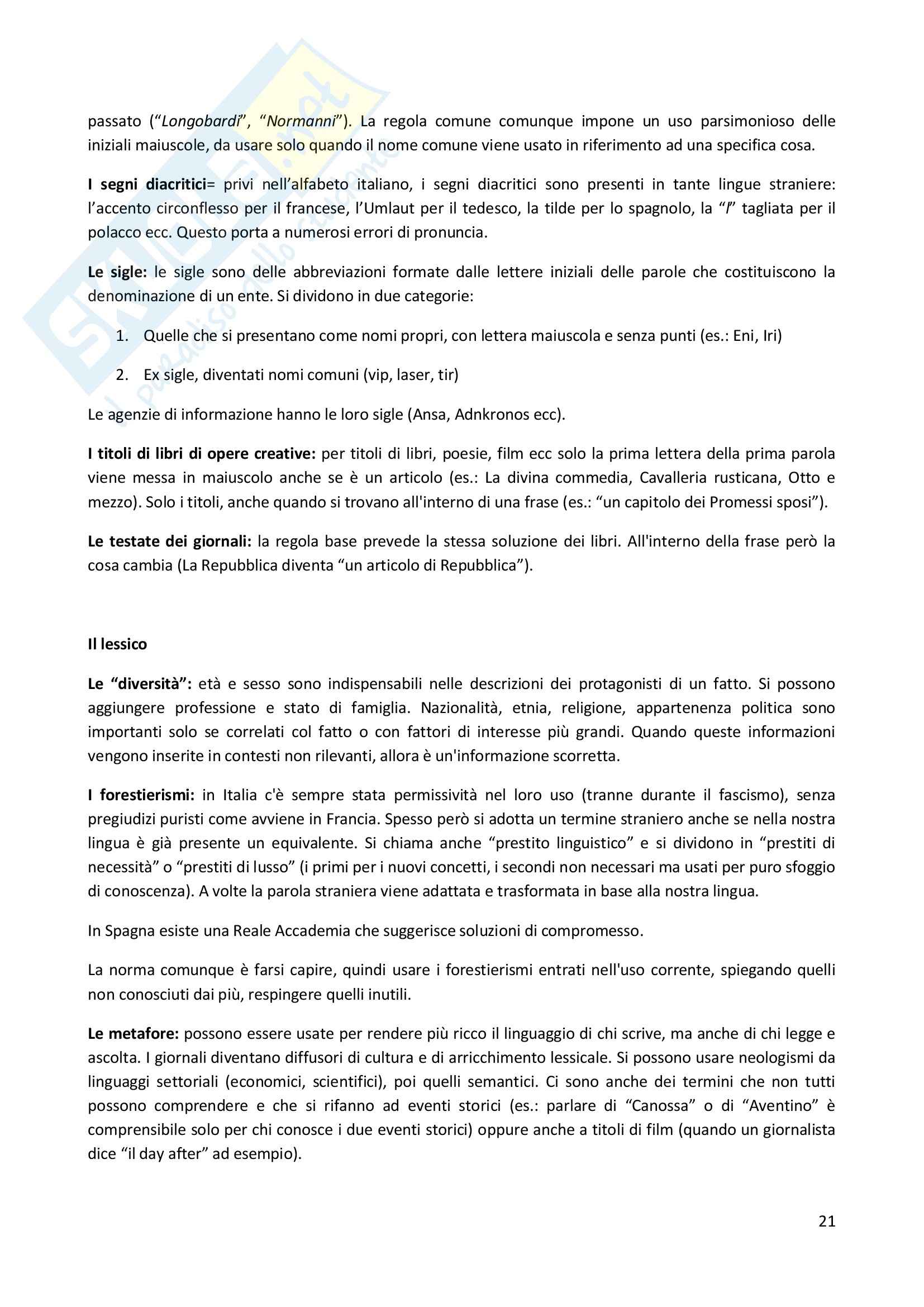 Riassunto esame Giornalismo, prof. Di Tanna, libro consigliato Professione giornalista, Lepri Pag. 21