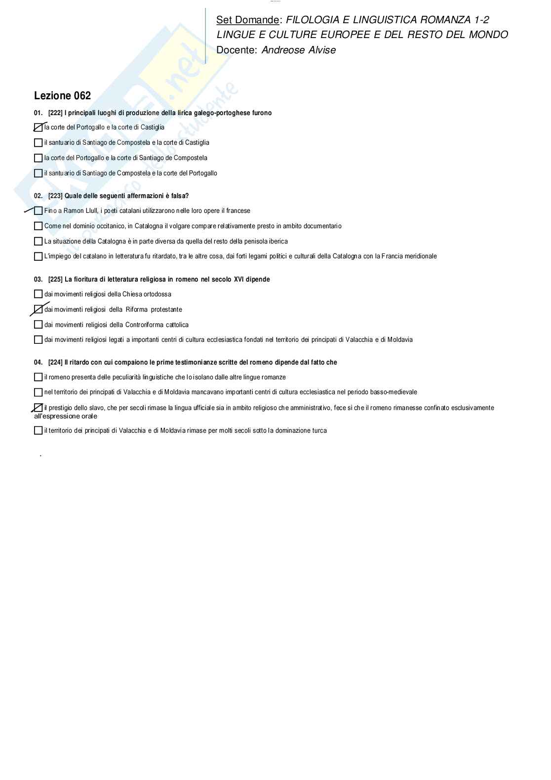 Risposte chiuse di Filologia e linguistica romanza aggiornate al 2023 Pag. 66