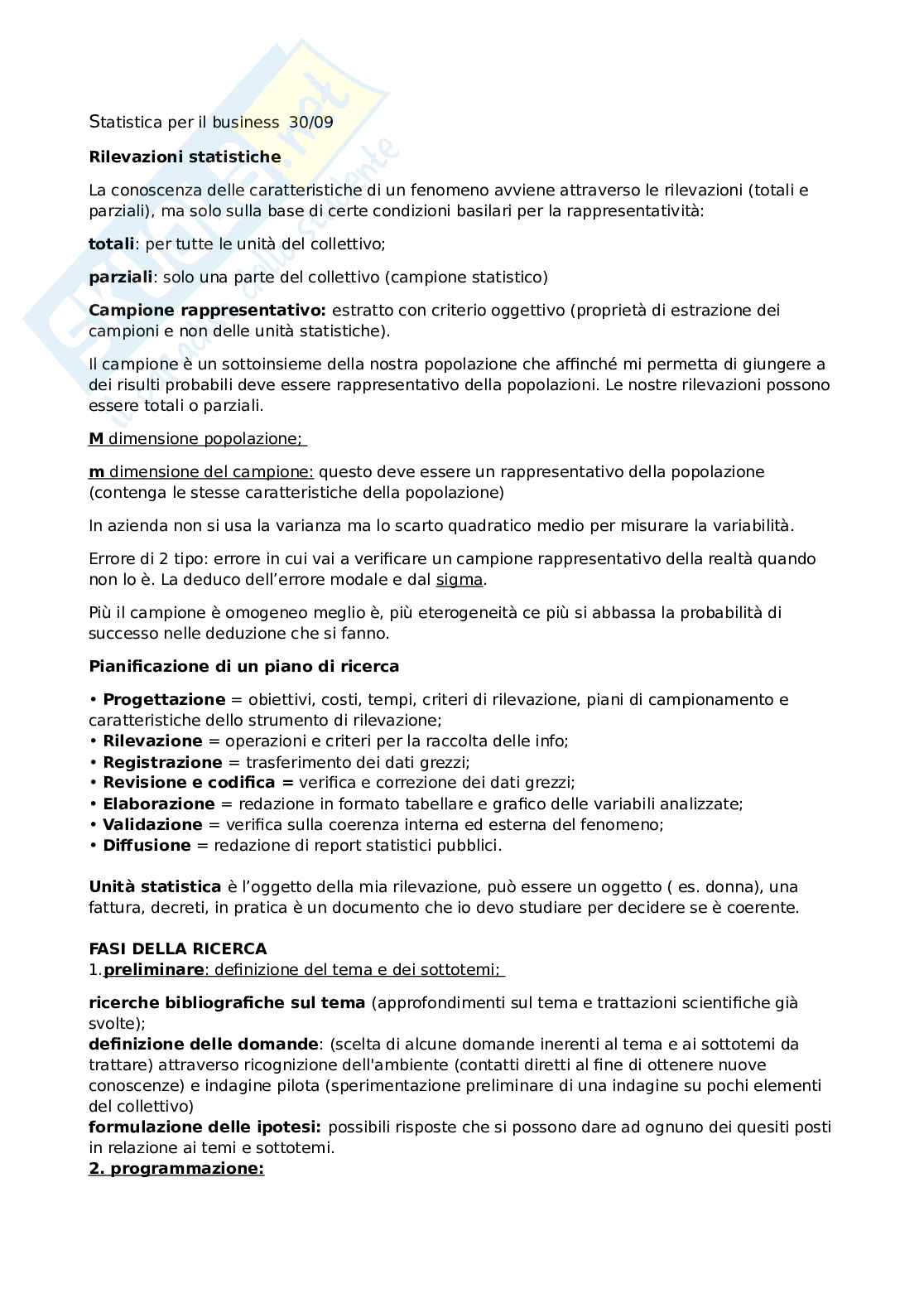 Appunti statistica per il bussiness Pag. 1