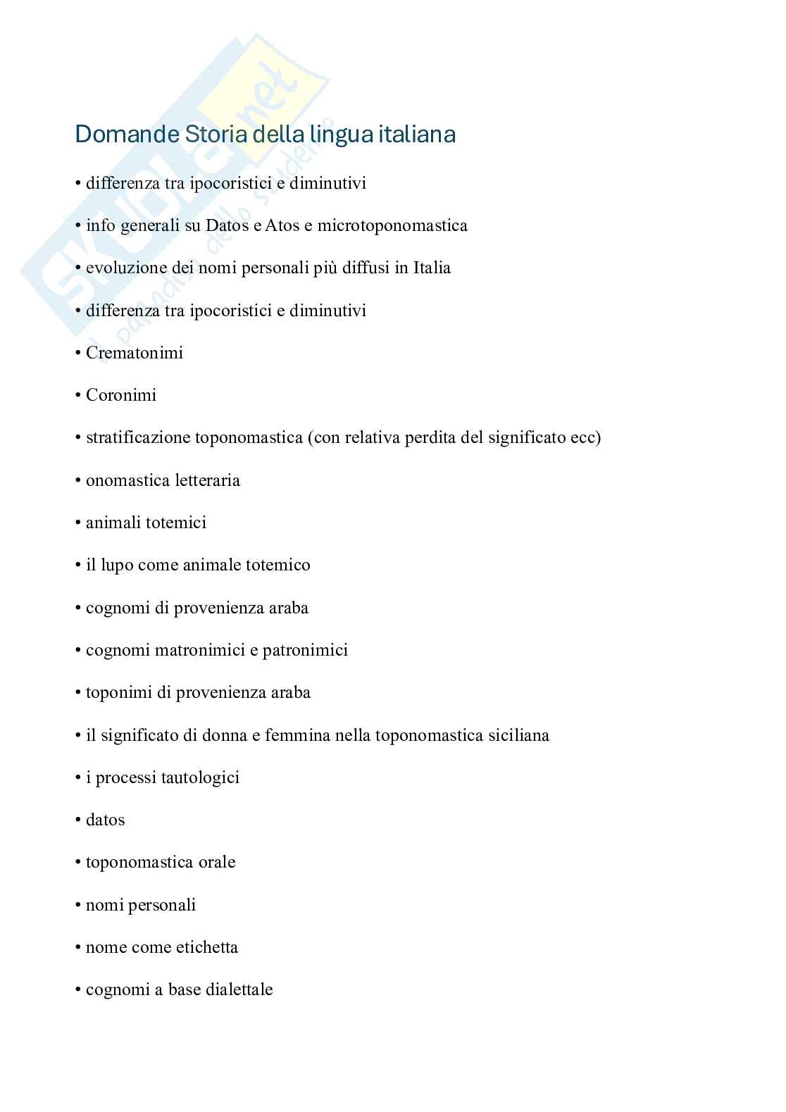 Domande Storia della lingua italiana Pag. 1