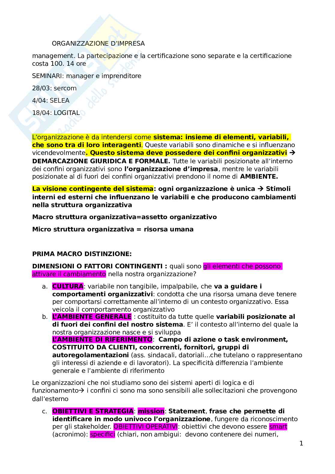 Organizzazione d'impresa  Pag. 1