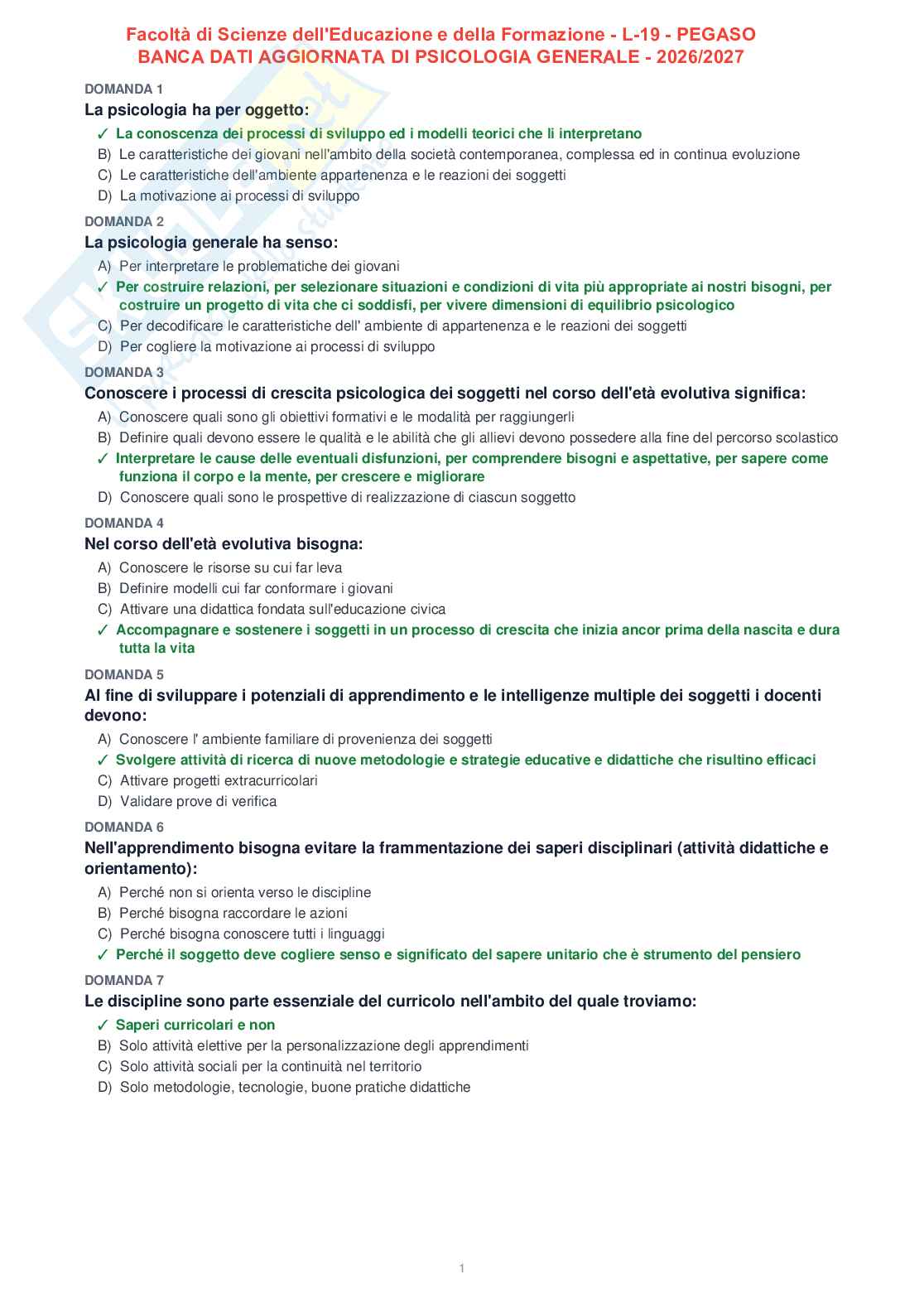 Tutte le 1153 domande di Psicologia generale + Domande extra (2026/2027)   Pag. 1