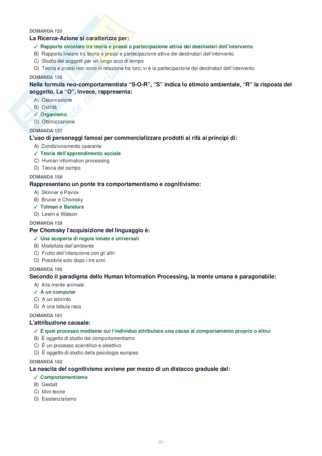 Tutte le 1153 domande di Psicologia generale + Domande extra (2026/2027)   Pag. 21