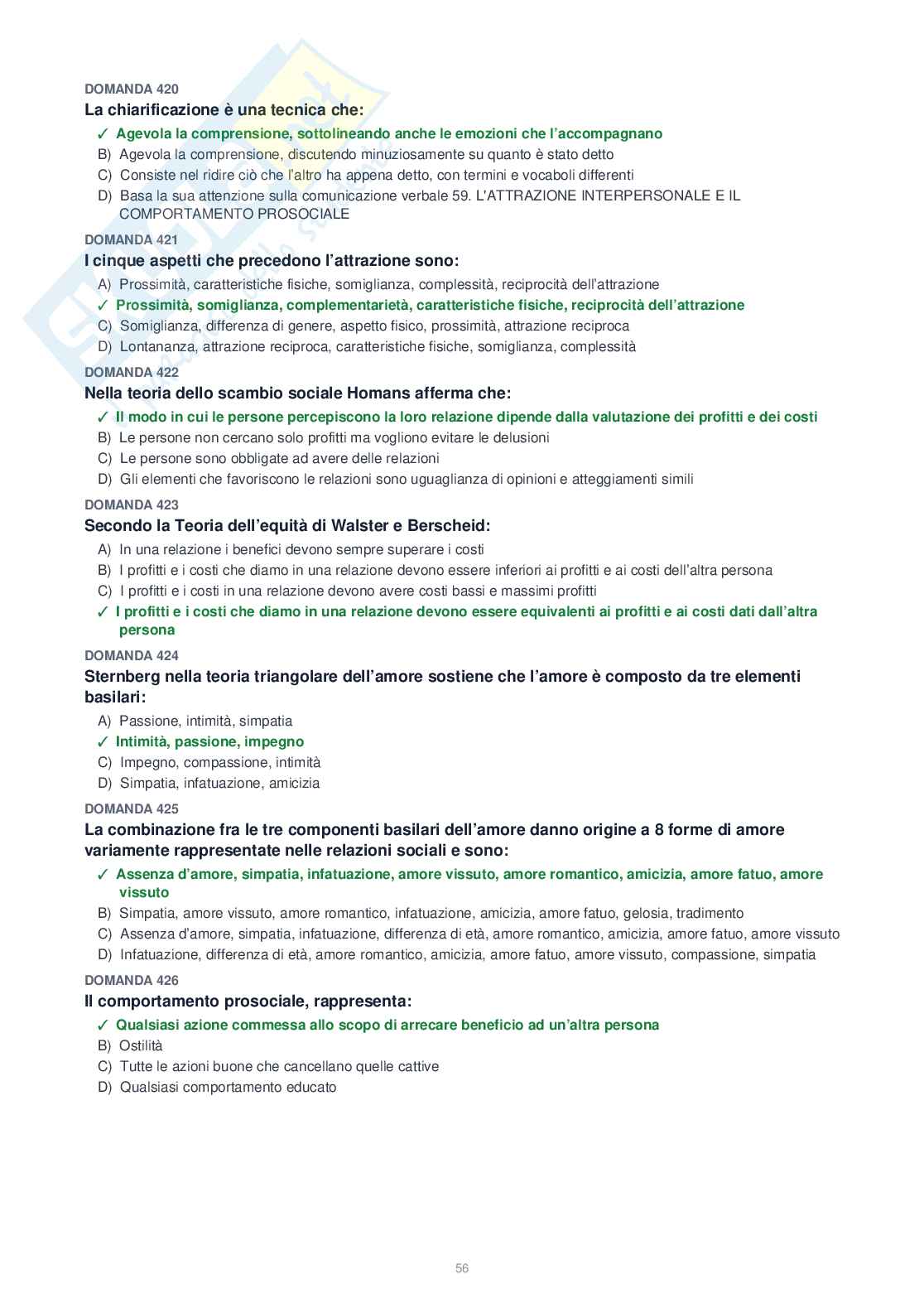 Tutte le 1153 domande di Psicologia generale + Domande extra (2026/2027)   Pag. 56