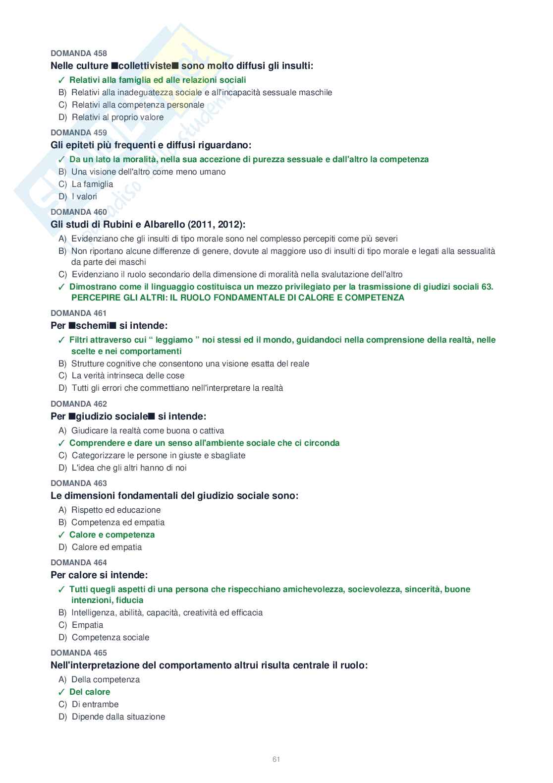 Tutte le 1153 domande di Psicologia generale + Domande extra (2026/2027)   Pag. 61