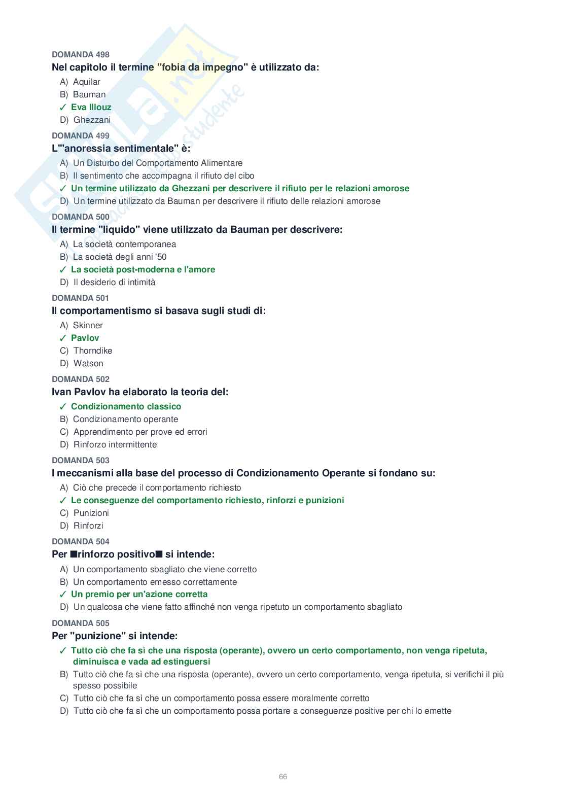 Tutte le 1153 domande di Psicologia generale + Domande extra (2026/2027)   Pag. 66