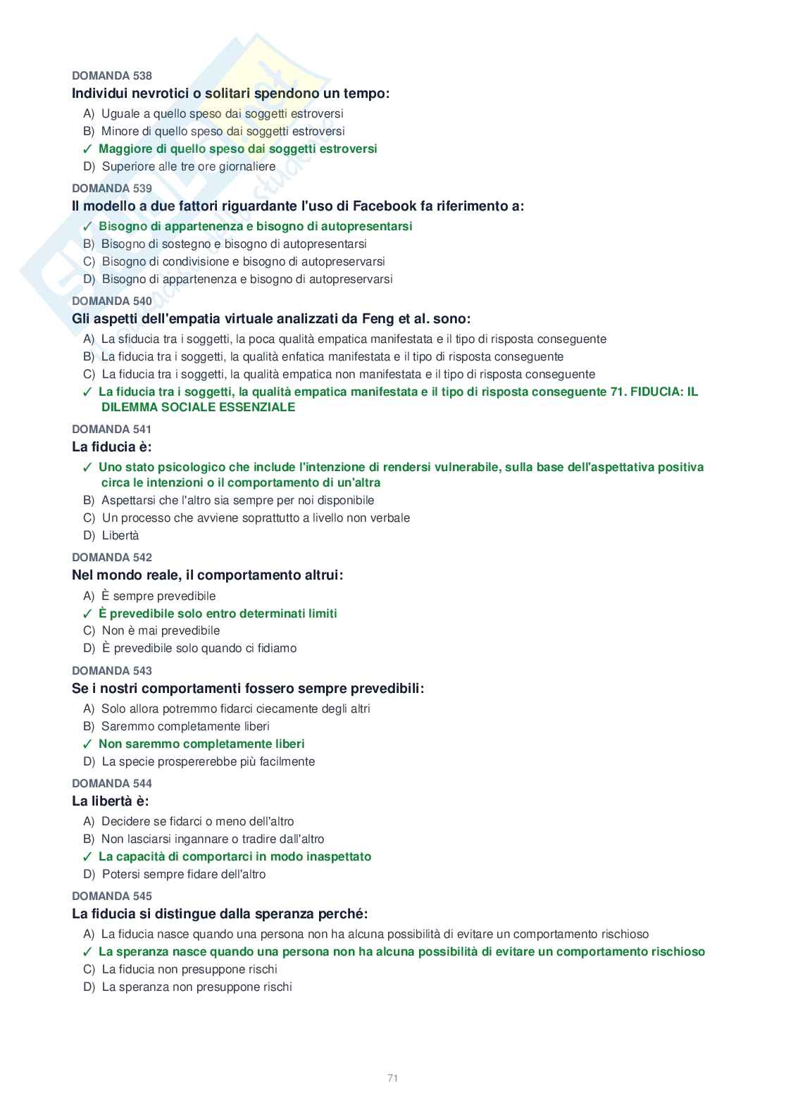 Tutte le 1153 domande di Psicologia generale + Domande extra (2026/2027)   Pag. 71