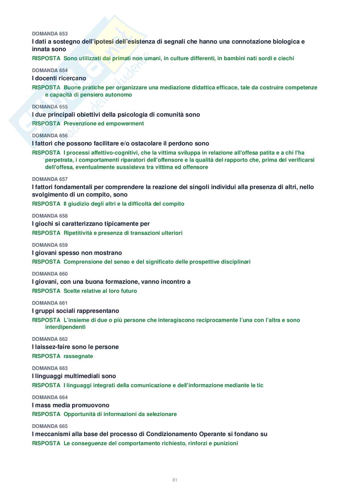 Tutte le 1153 domande di Psicologia generale + Domande extra (2026/2027)   Pag. 81