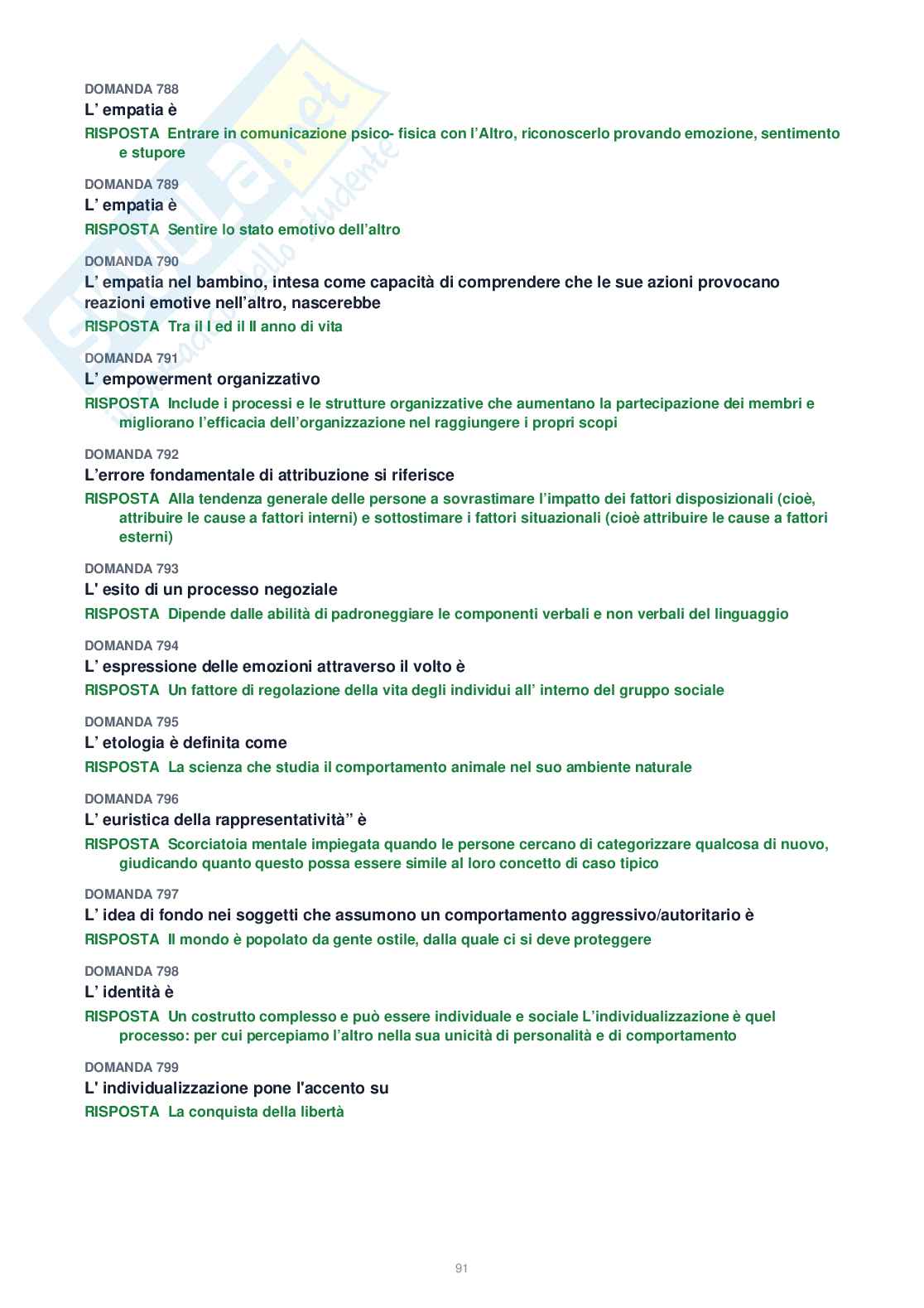 Tutte le 1153 domande di Psicologia generale + Domande extra (2026/2027)   Pag. 91