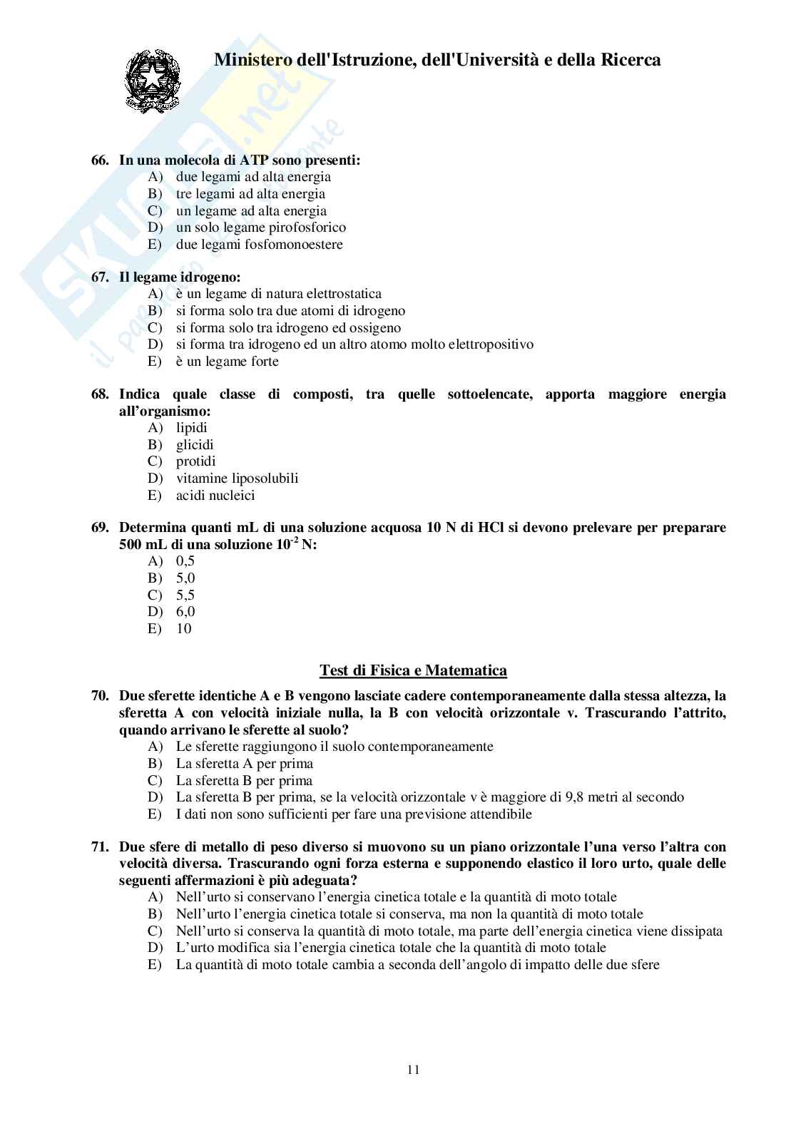 2009 Veterinaria: test di ammissione Pag. 11