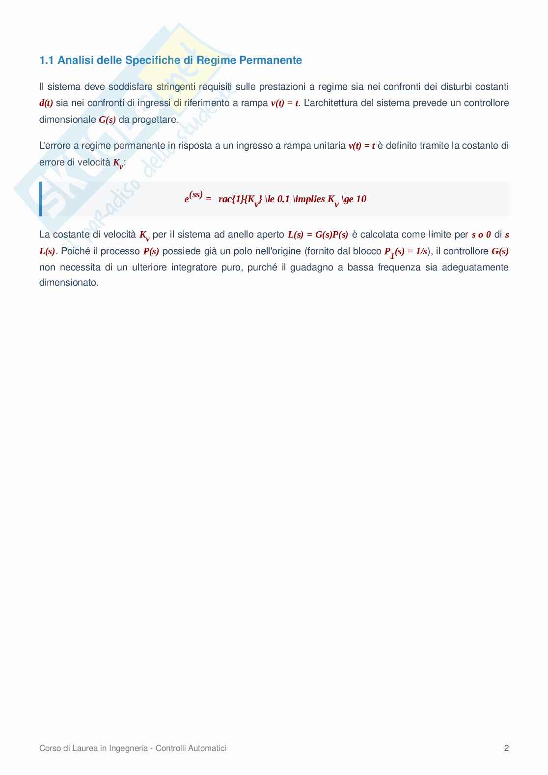 Esame di Control Systems di gennaio 2026 Pag. 2