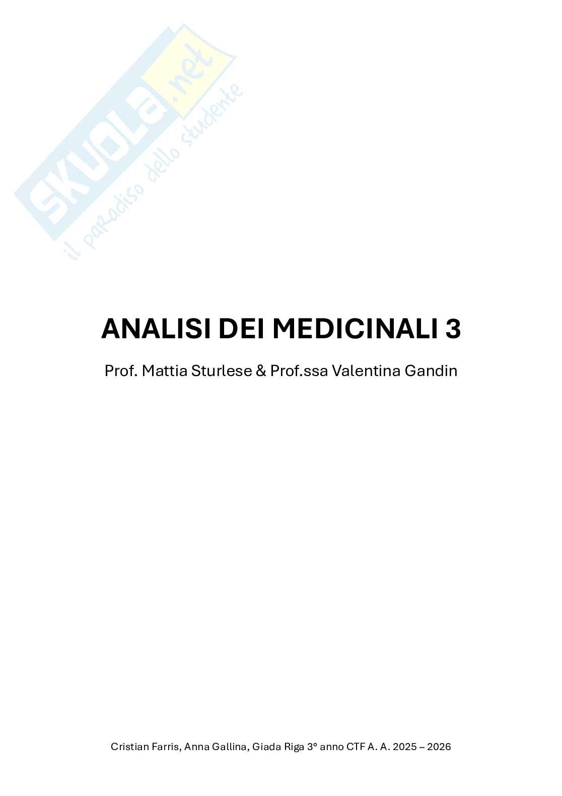 Analisi dei medicinali 3 Pag. 1
