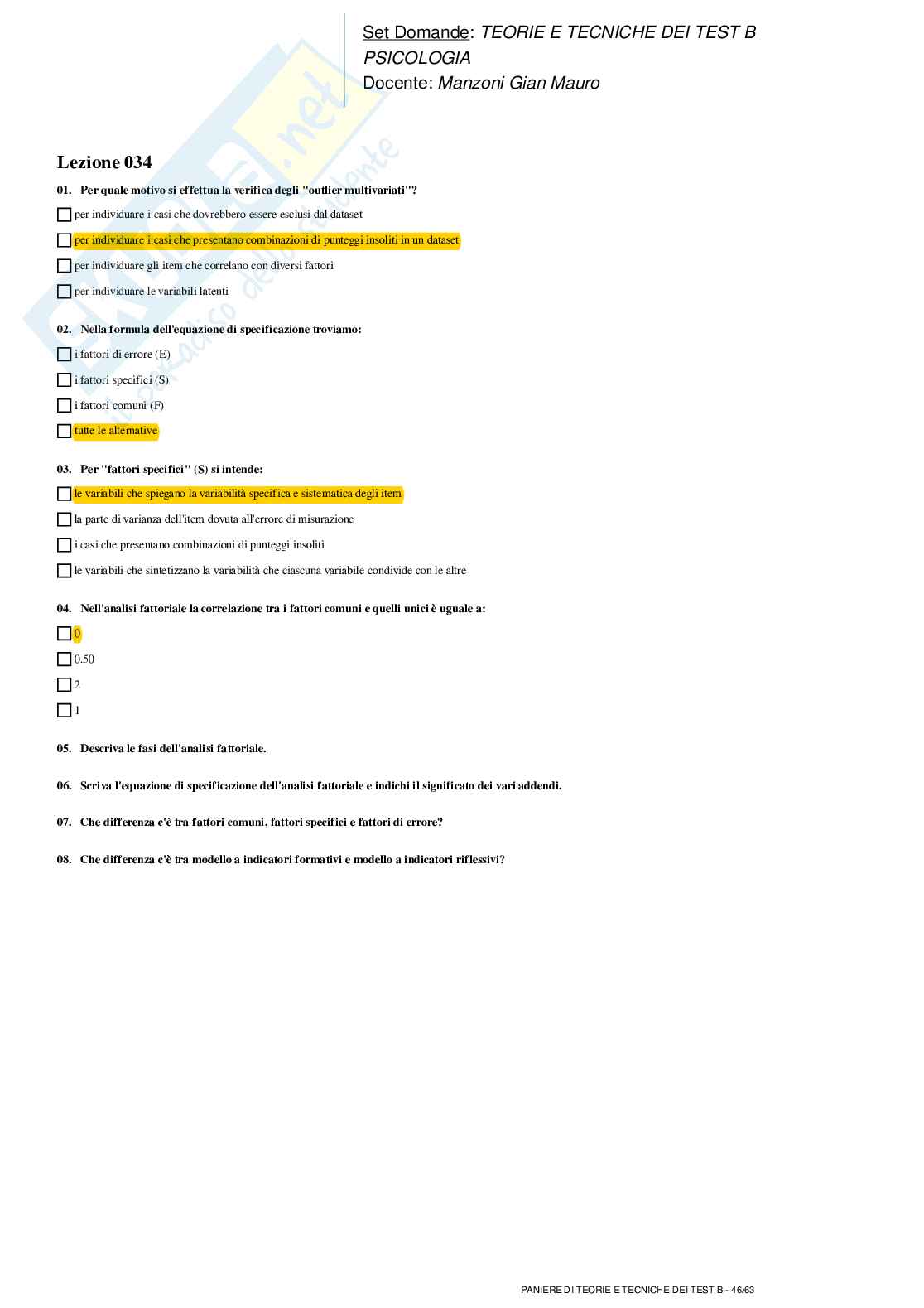 Teorie e Tecniche dei Test B Pag. 46