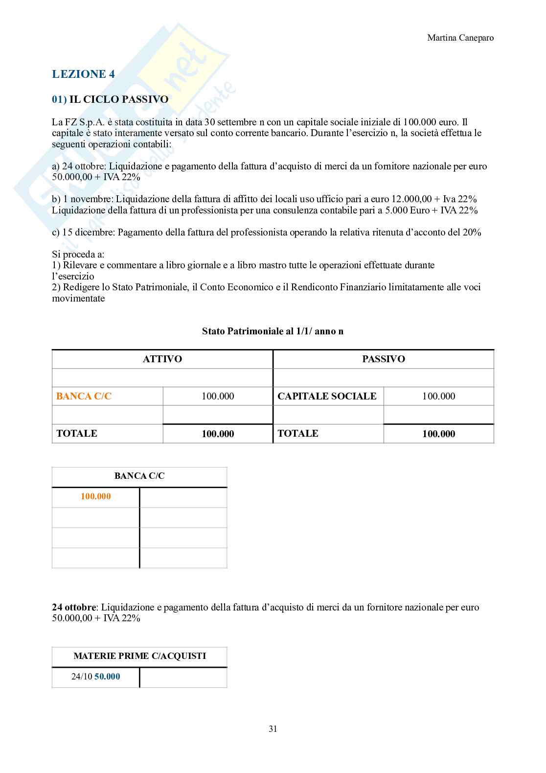 Ragioneria metodologica – Parte 4 – Tutte le esercitazioni del corso svolte Pag. 31