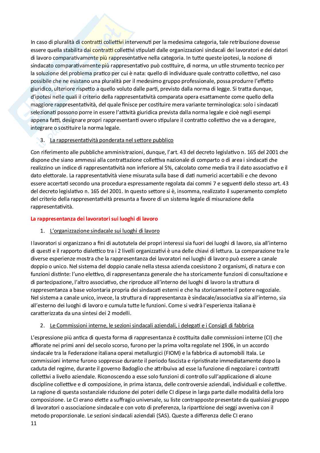Riassunto esame Diritto del lavoro, Prof. Pascucci Paolo, libro consigliato Diritto sindacale, Giugni Pag. 11
