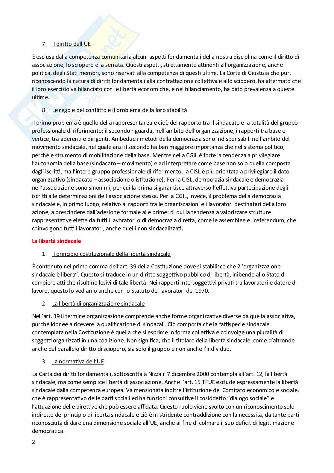 Riassunto esame Diritto del lavoro, Prof. Pascucci Paolo, libro consigliato Diritto sindacale, Giugni Pag. 2