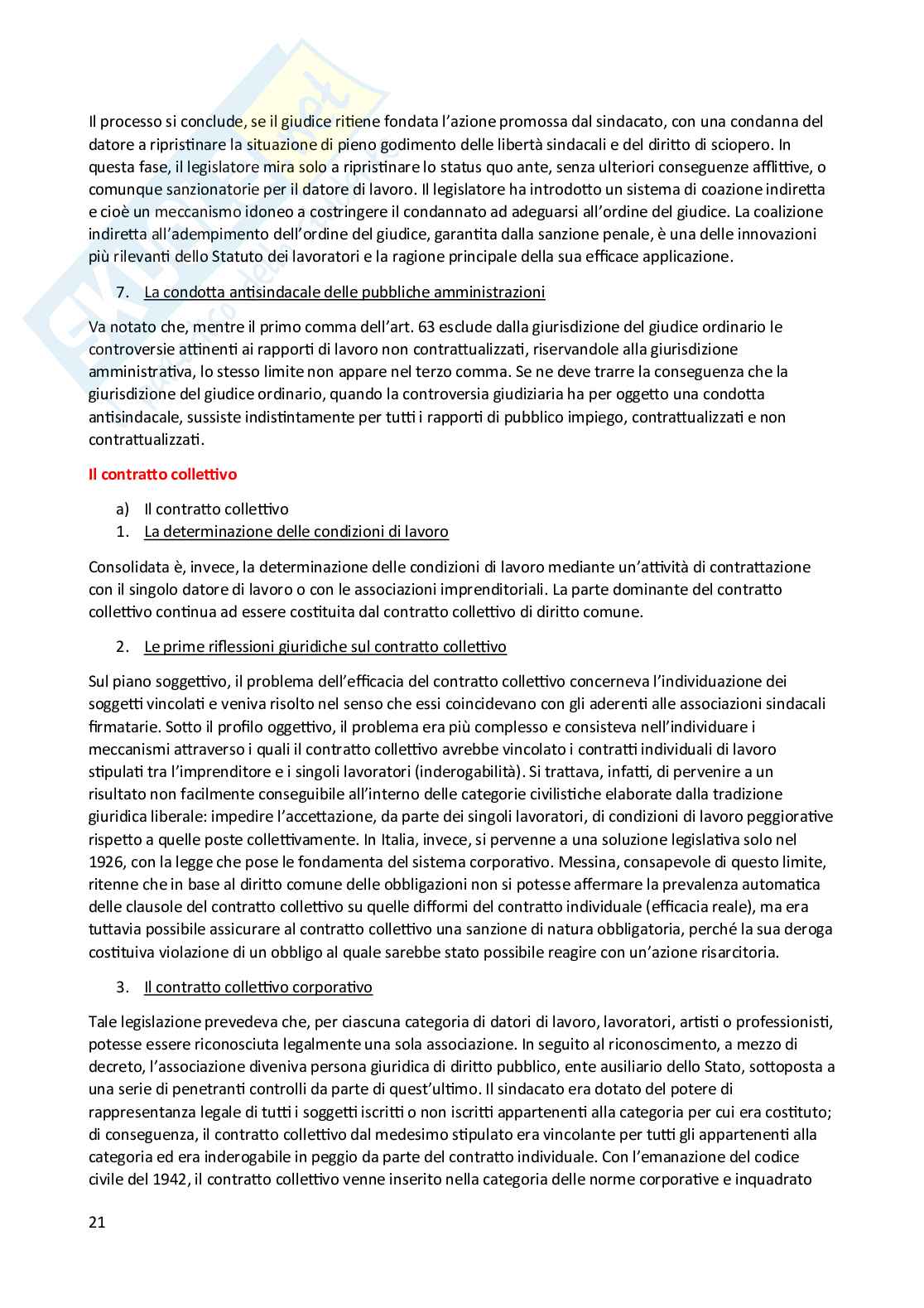 Riassunto esame Diritto del lavoro, Prof. Pascucci Paolo, libro consigliato Diritto sindacale, Giugni Pag. 21