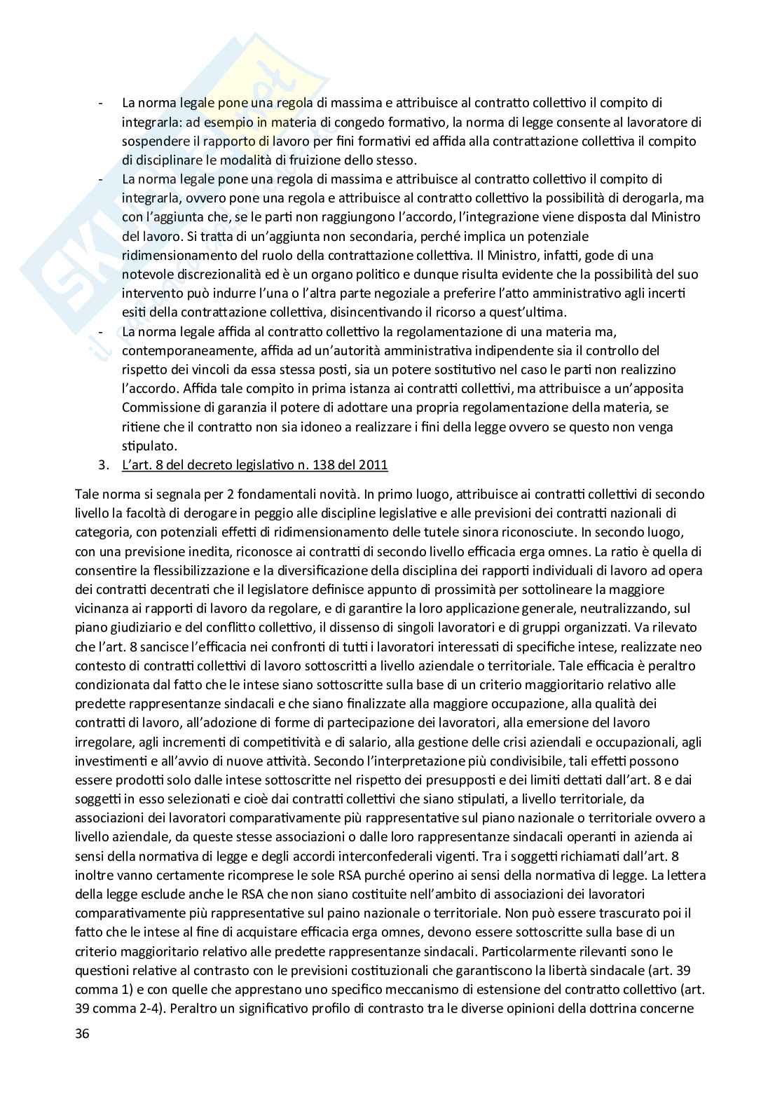 Riassunto esame Diritto del lavoro, Prof. Pascucci Paolo, libro consigliato Diritto sindacale, Giugni Pag. 36