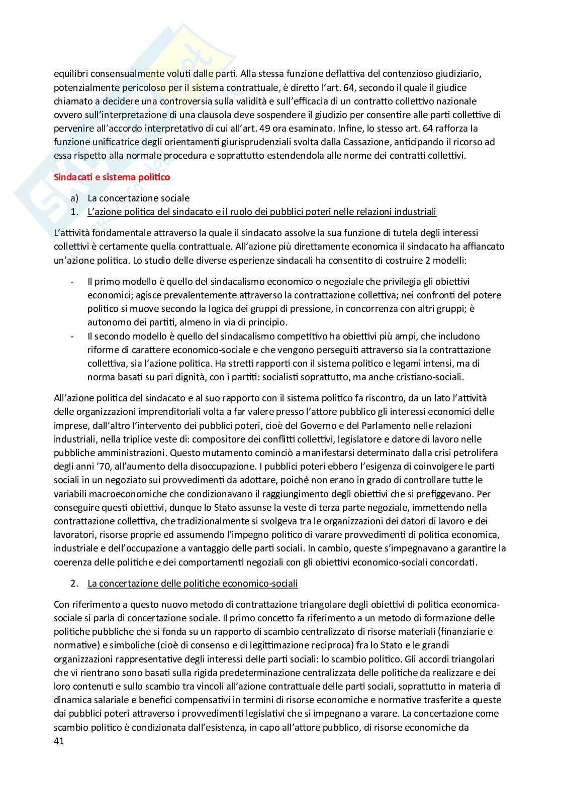 Riassunto esame Diritto del lavoro, Prof. Pascucci Paolo, libro consigliato Diritto sindacale, Giugni Pag. 41