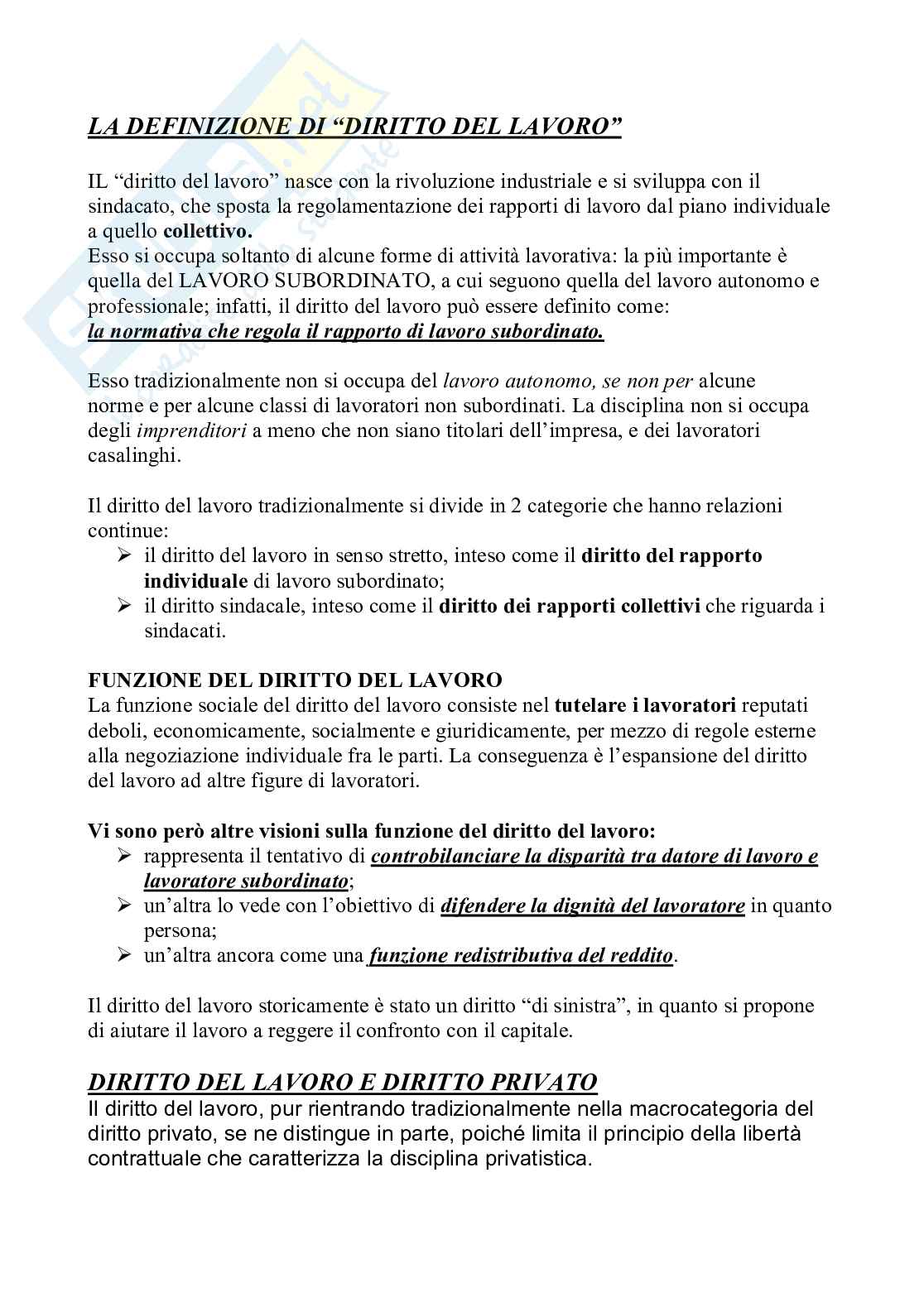 Prima parte esame Diritto del lavoro Pag. 1