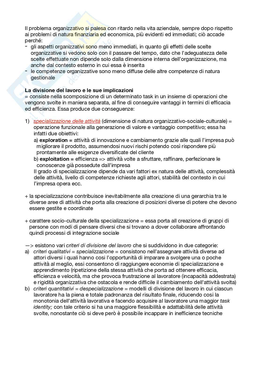 Riassunto esame Organizzazione aziendale, Prof. Cavaliere Vincenzo, libro consigliato Organizzazione aziendale - scelte di progettazione, Bonti, Cavaliere, Cori Pag. 2
