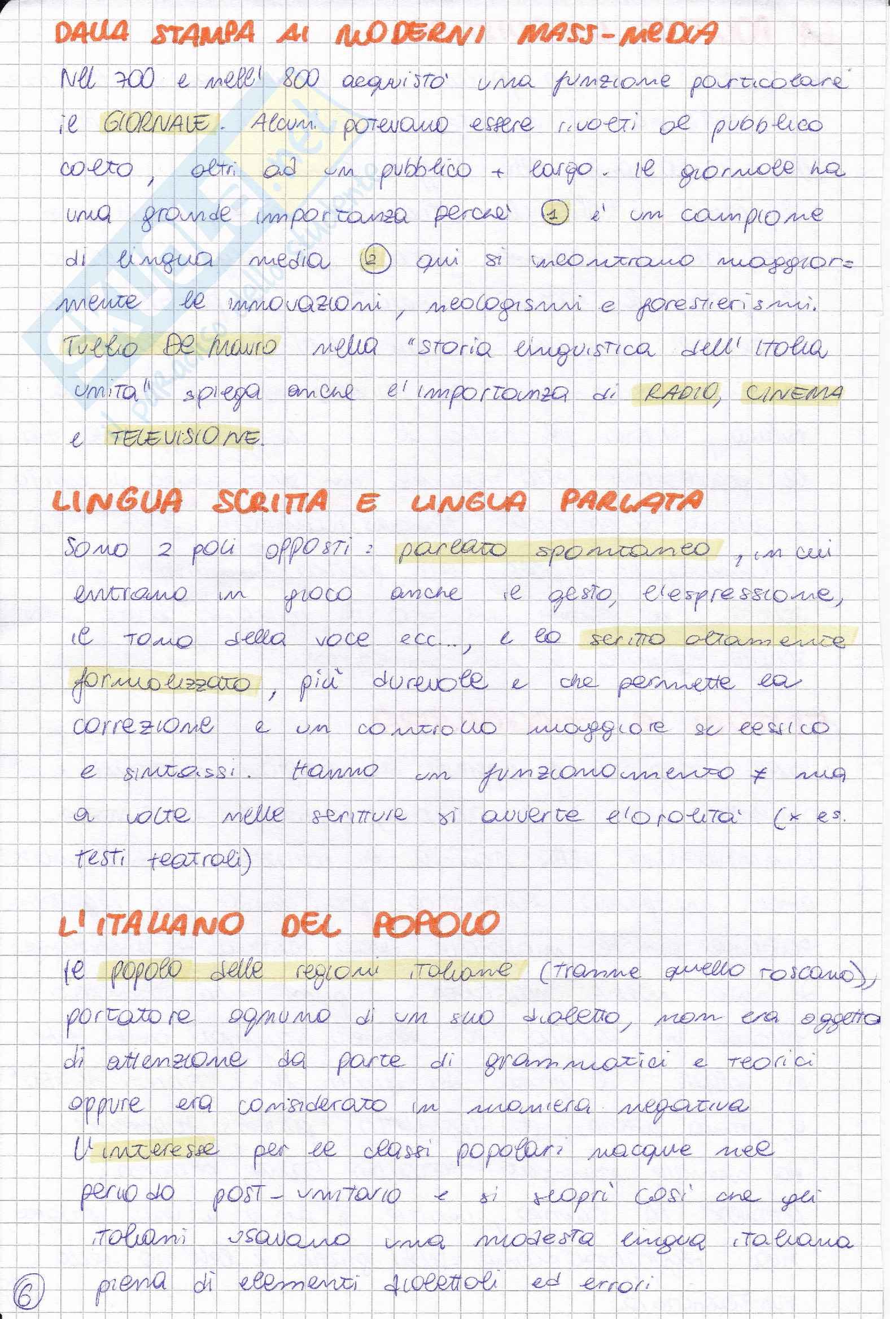 Riassunto esame Storia della lingua italiana, prof. Girardi, libro consigliato Breve storia della lingua italiana, Marazzini Pag. 6
