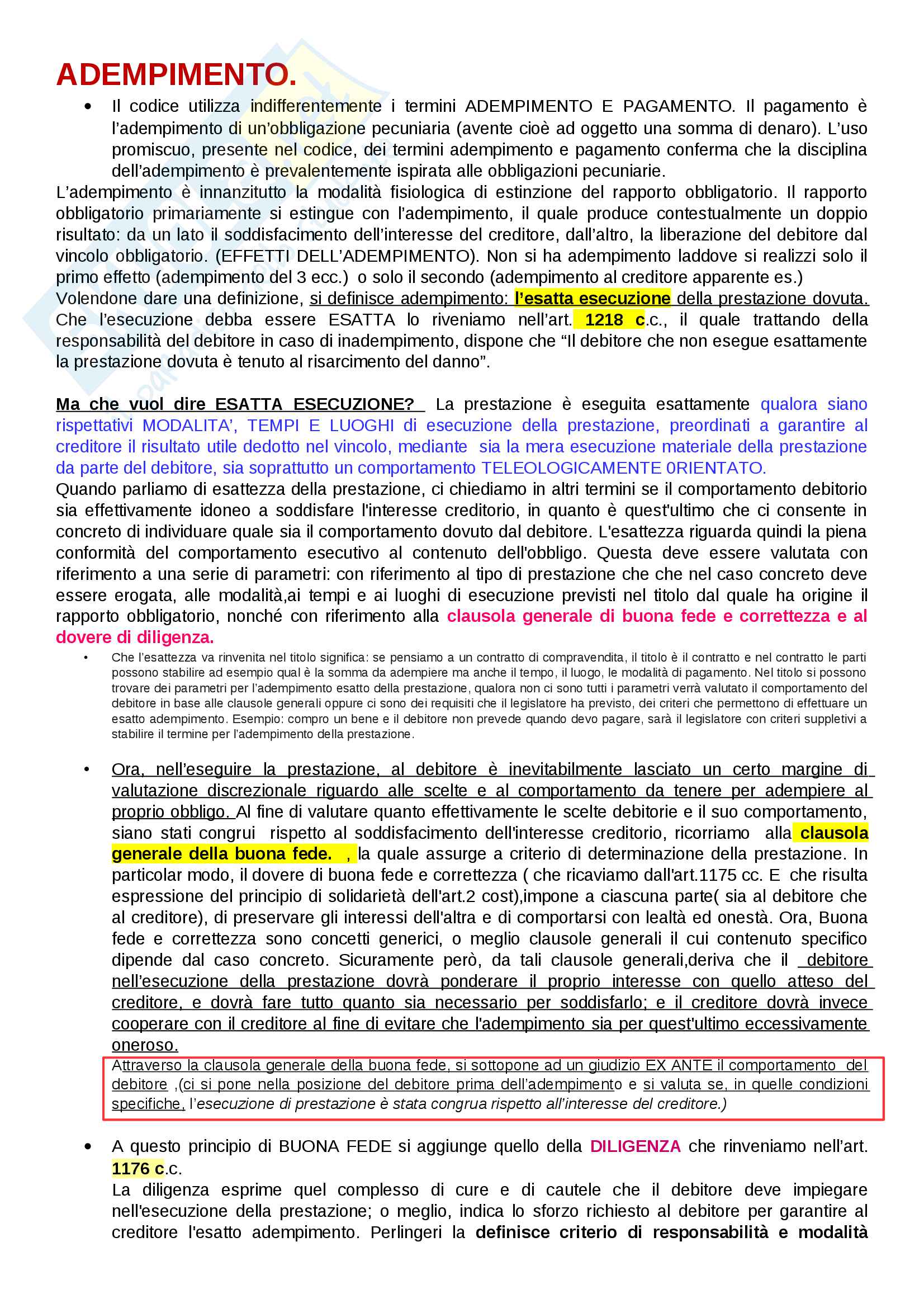 Adempimento - inadempimento Pag. 1
