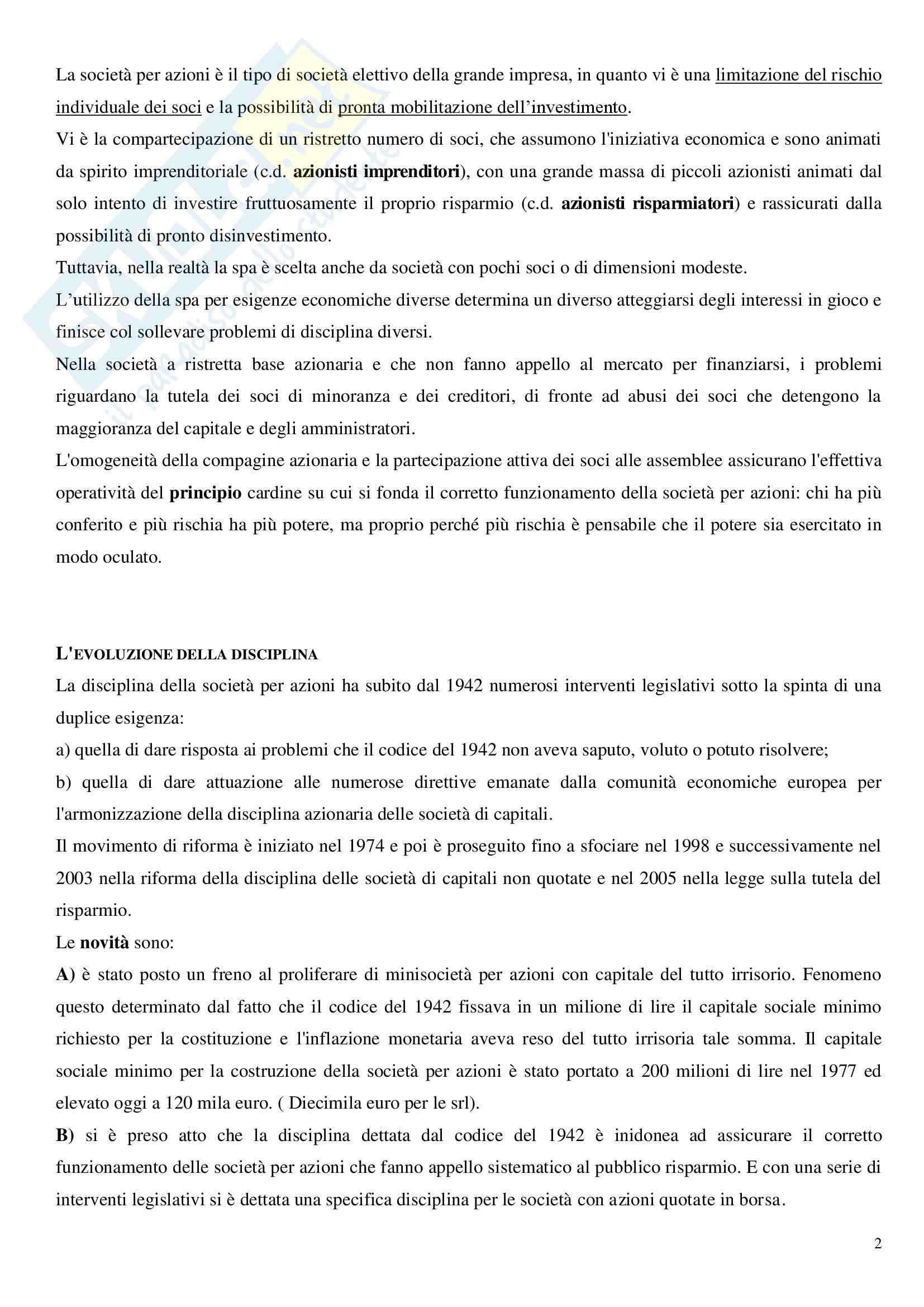 Diritto commerciale - la società per azioni Pag. 2