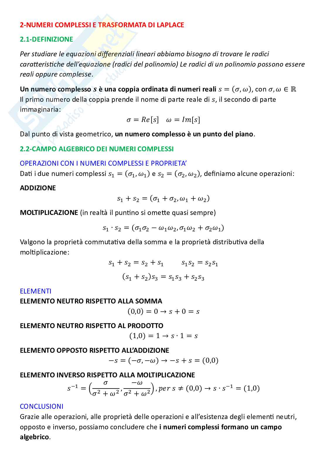 Controlli automatici, parte 2 - Numeri complessi e trasformata di Laplace Pag. 1
