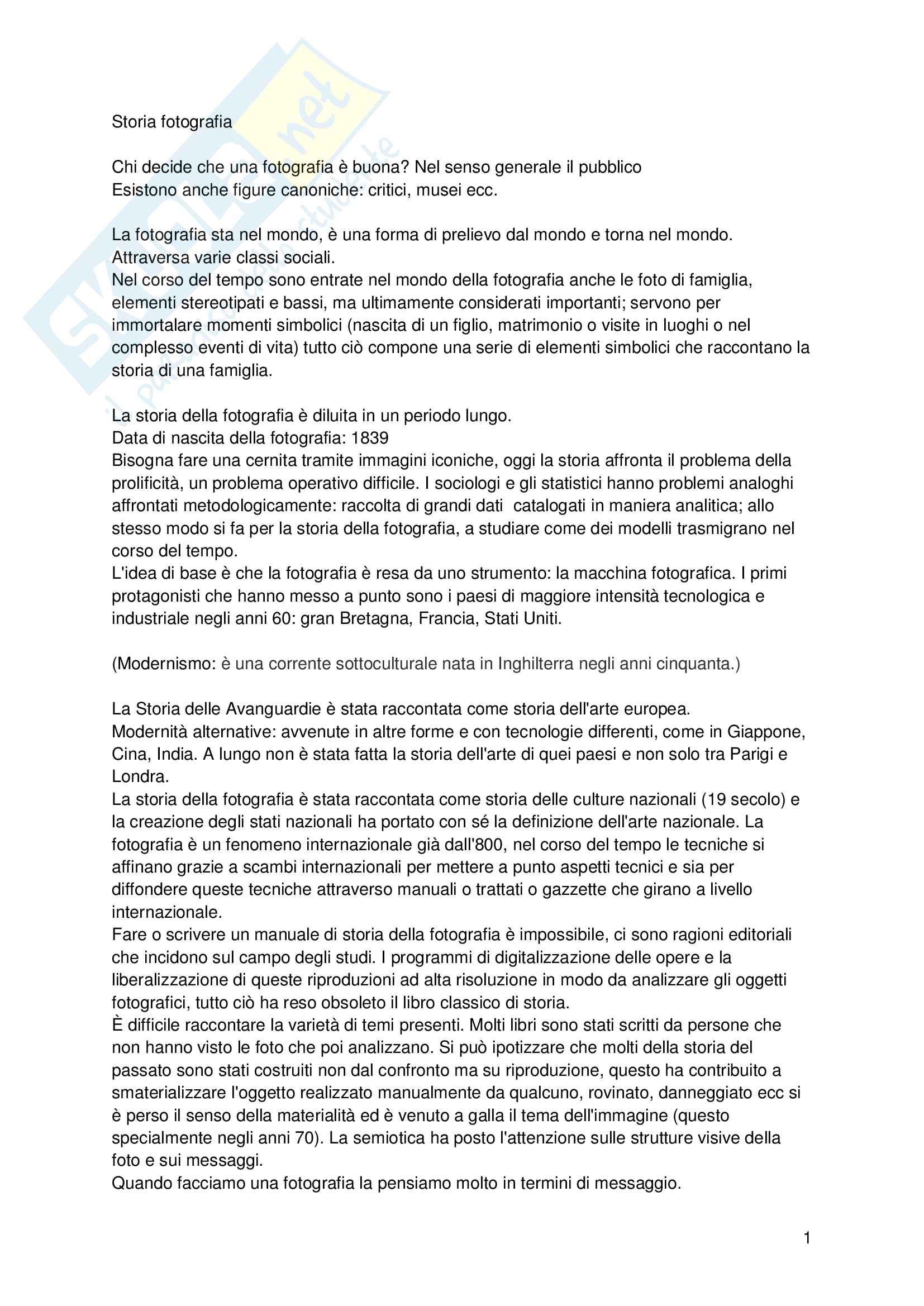 Appunti esame Storia della fotografia, professor Antonello Frongia Pag. 1