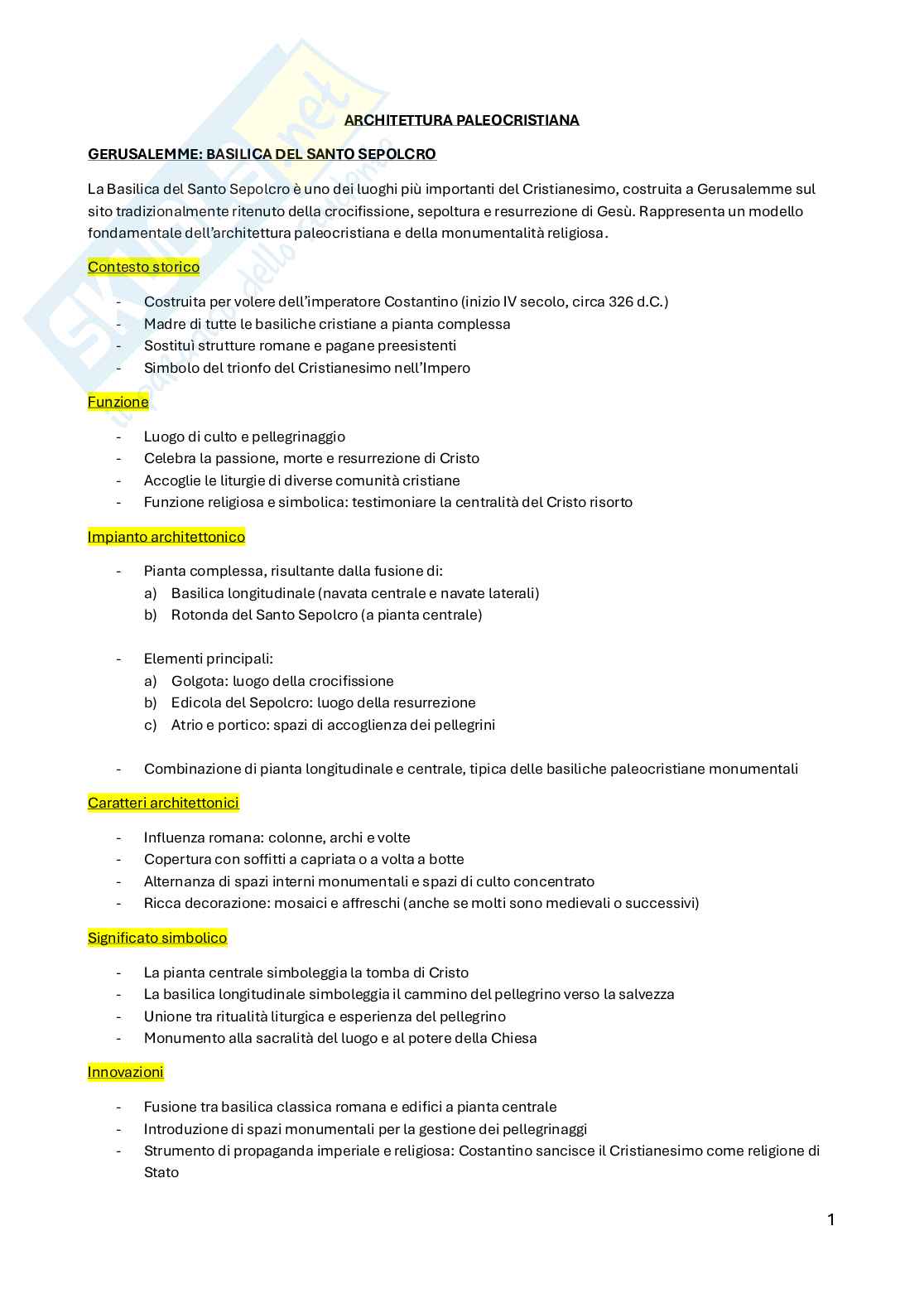 Architettura paleocristiana, bizantina e carolingia Pag. 1