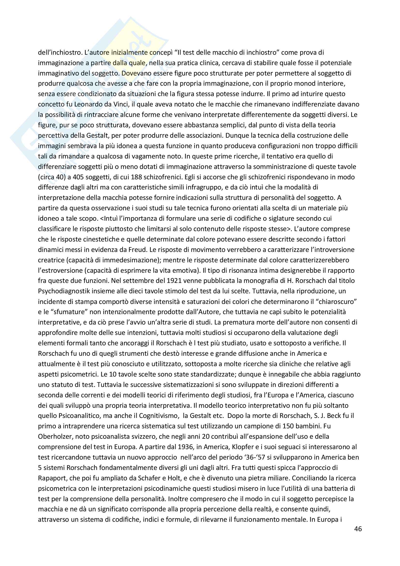 Riassunto esame Psicodiagnostica e psicopatologia, prof. La Grutta, libro consigliato Elementi di psicodianostica. Aspetti teorici e tecnici della valutazione, Scafidi Fonti, La Grutta, Trombini Pag. 46