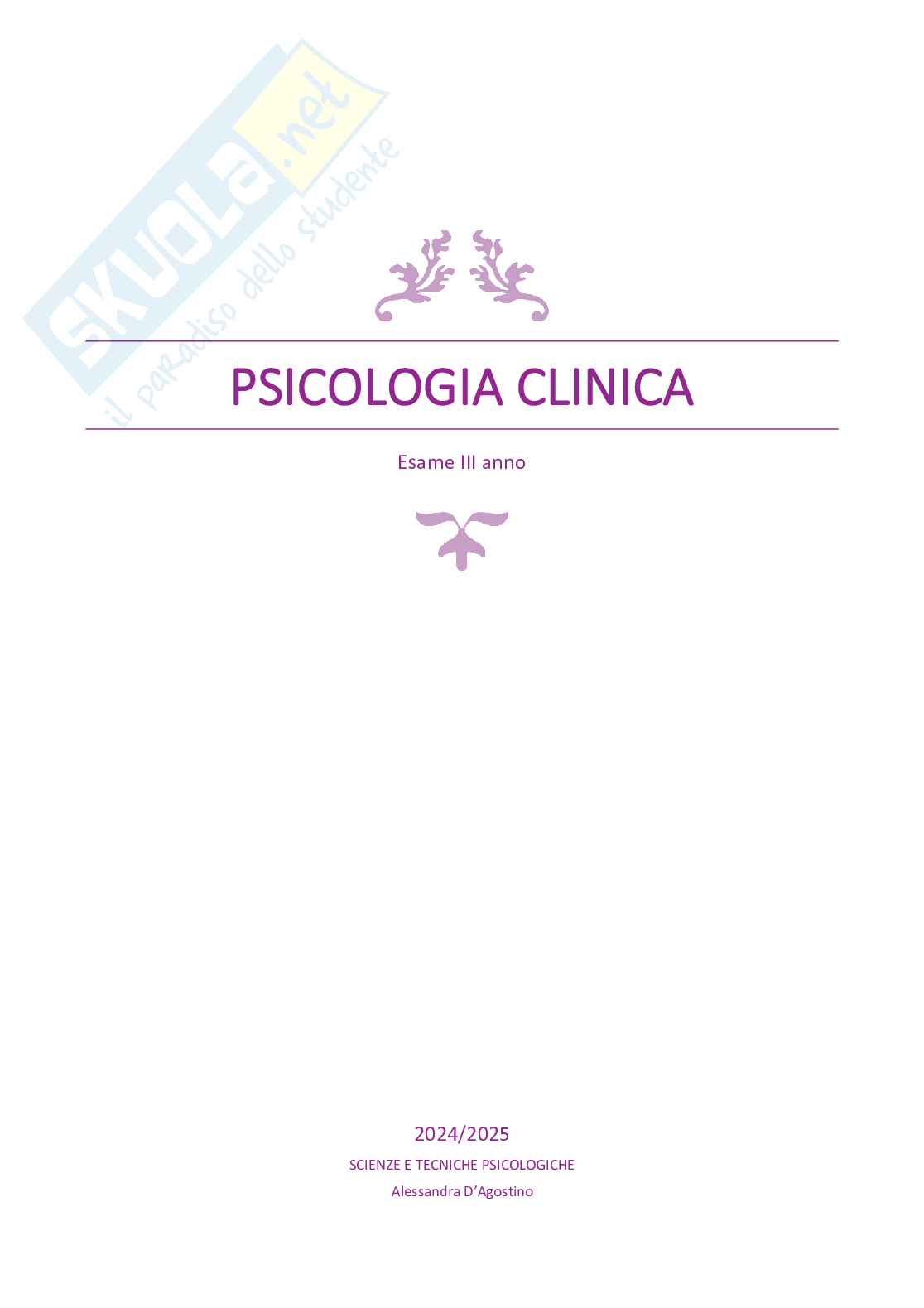 Psicologia clinica - Appunti lezione Pag. 1