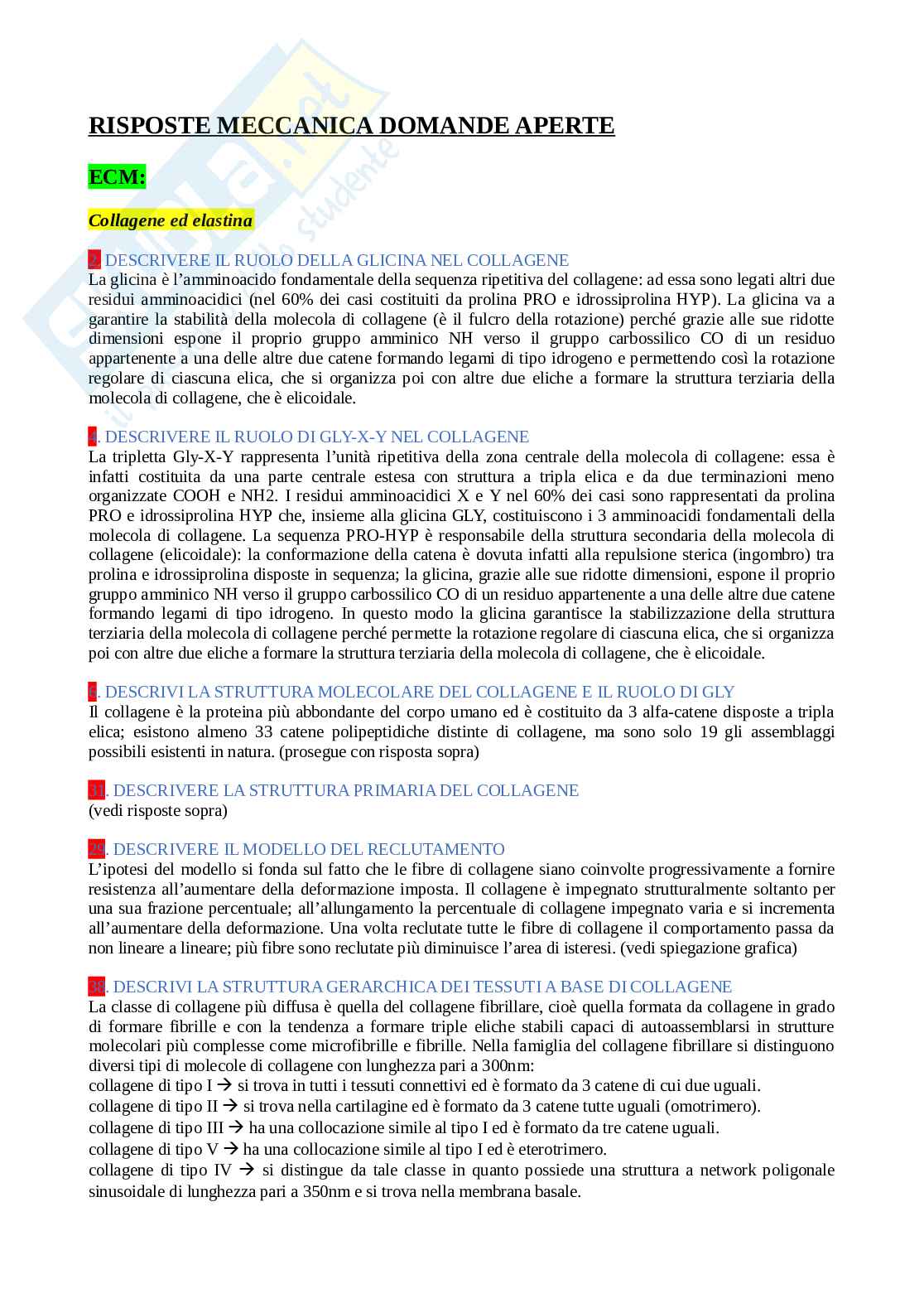 Biomeccanica (risposte domande aperte esame) Pag. 1
