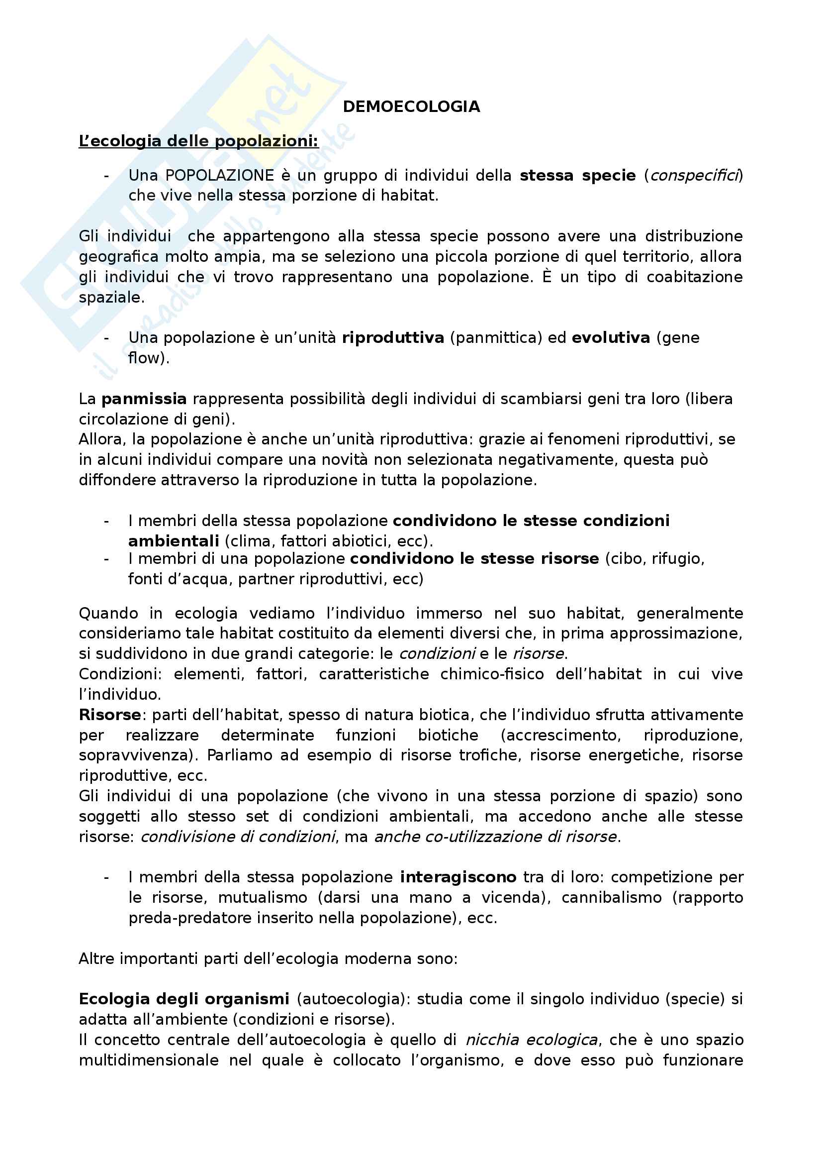 Appunti demoecologia (prof. Chelazzi) Pag. 1