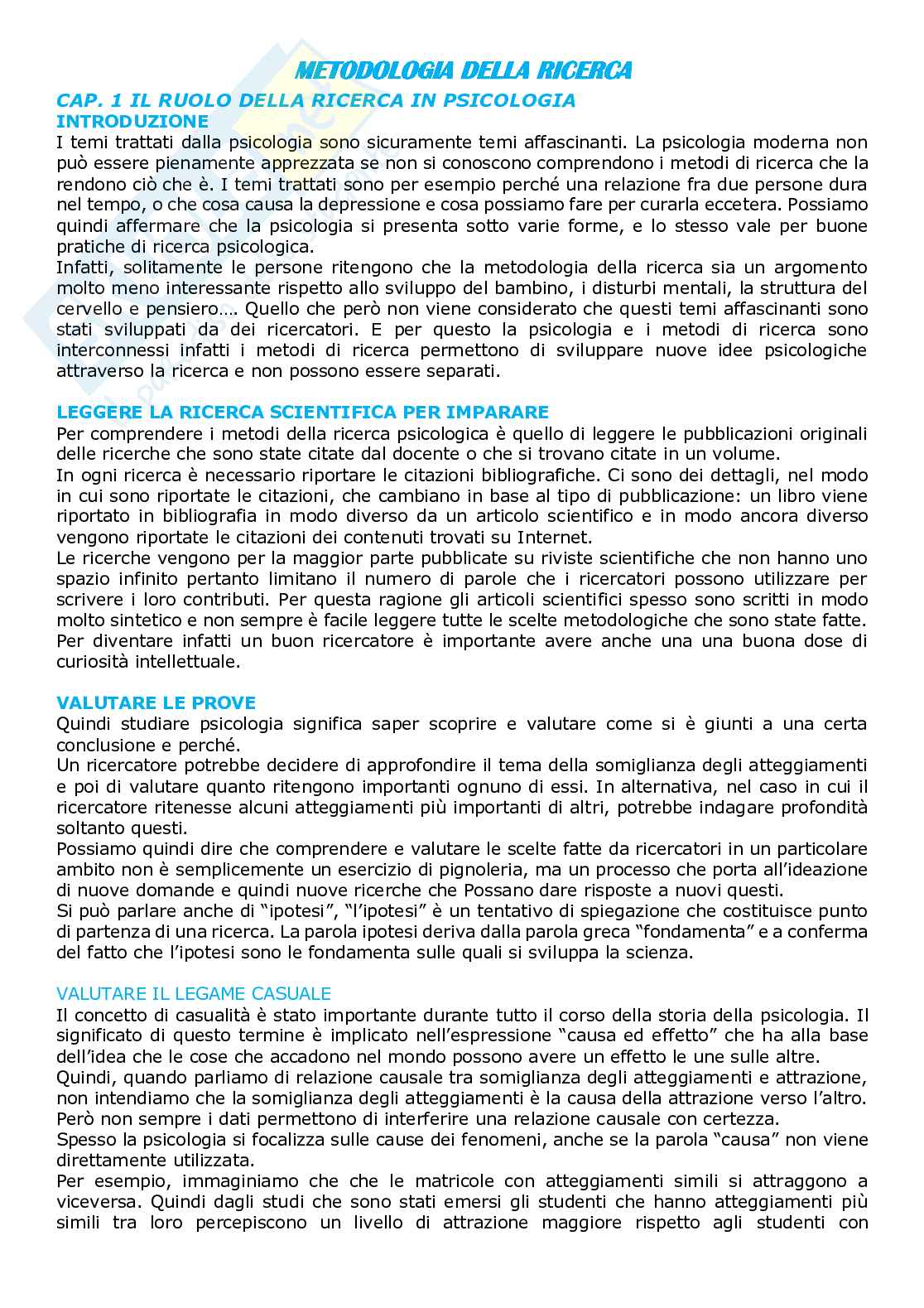 Riassunto esame Metodologia della ricerca psicologica, Prof. Menardo Elisa, libro consigliato Metodologia della ricerca in psicologia, Howitt, Cramer Pag. 1