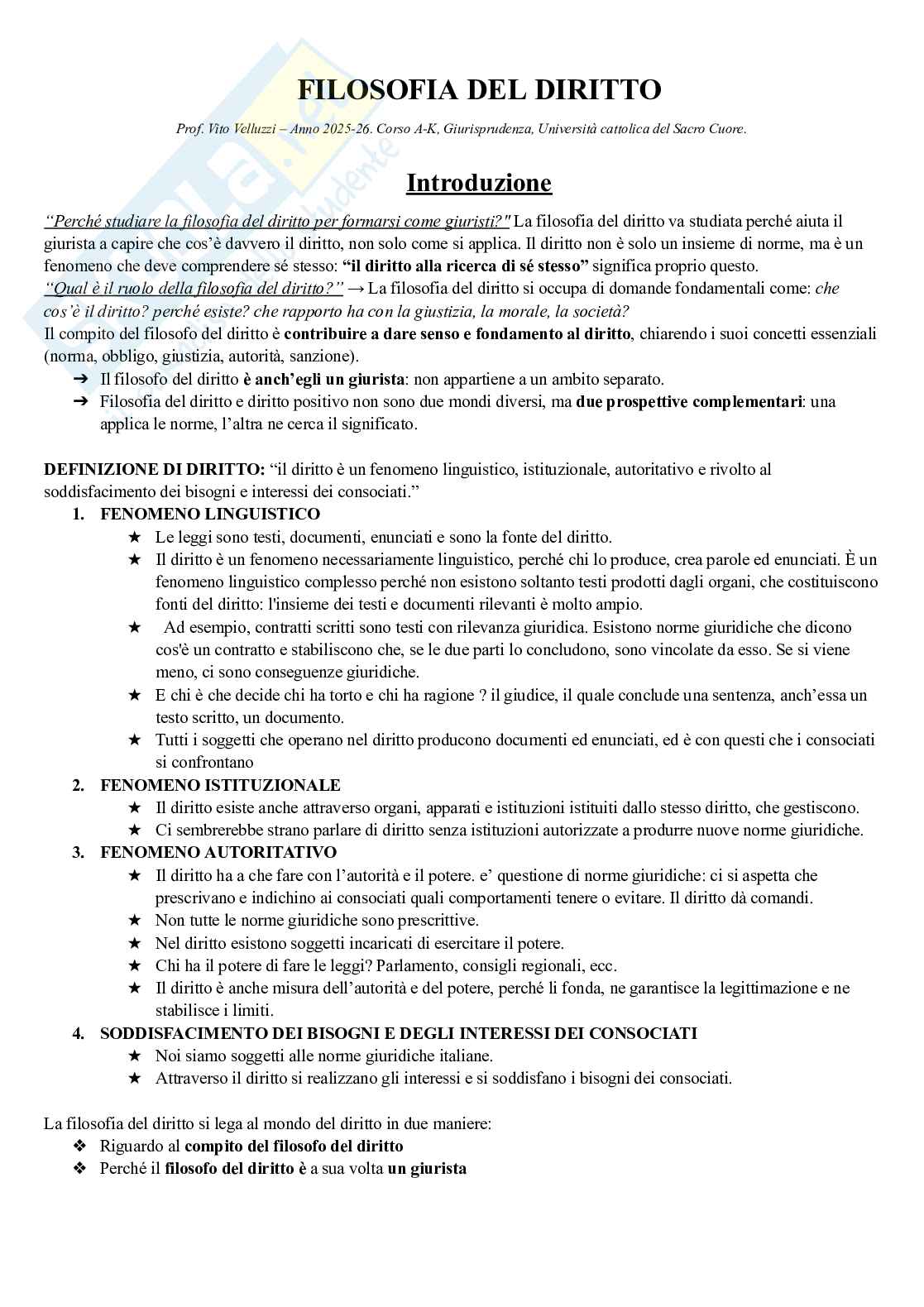 Riassunto esame Filosofia del diritto , Prof. Velluzzi Vito, libro consigliato Filosofia del diritto positivo, Guastini Pag. 1