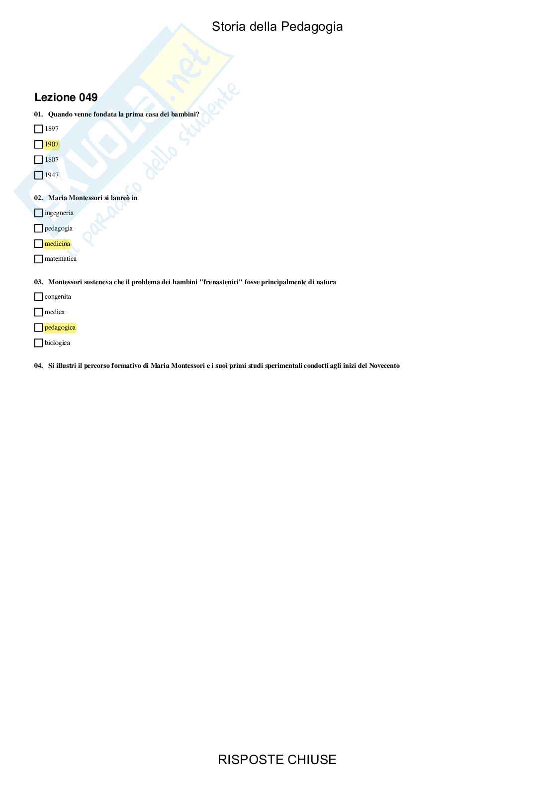 Storia della pedagogia - Paniere compilato Pag. 51