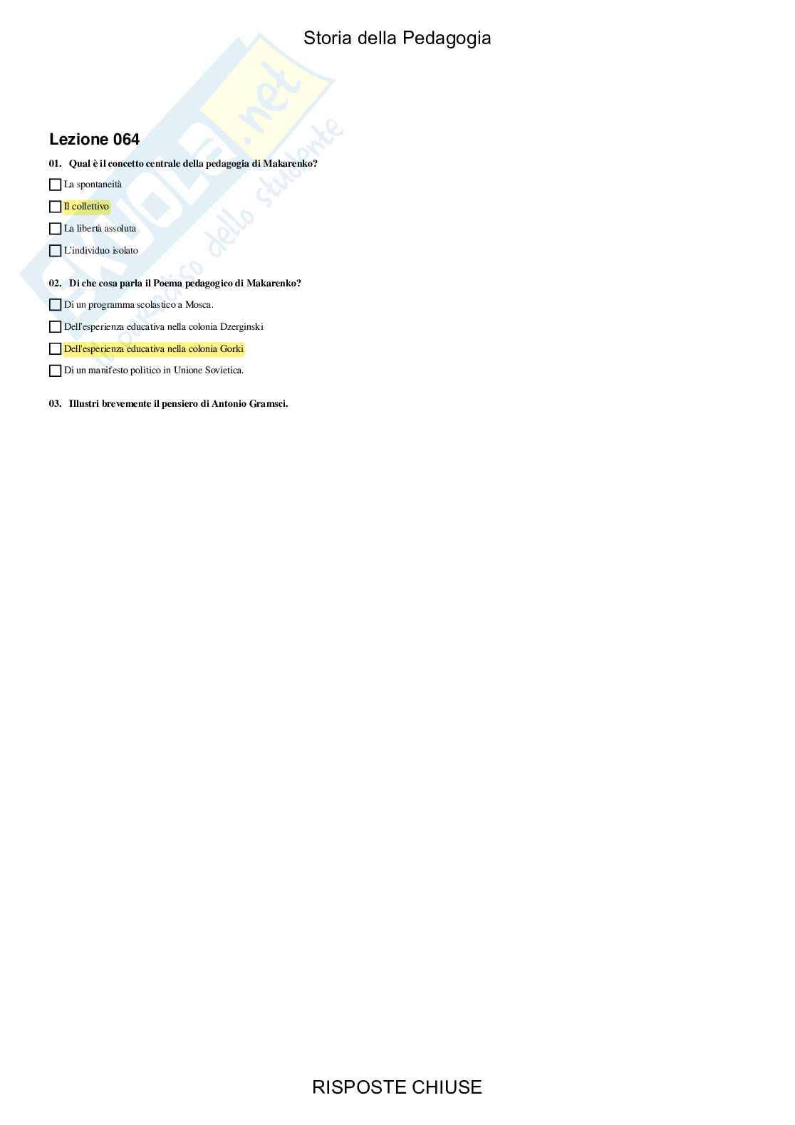 Storia della pedagogia - Paniere compilato Pag. 66