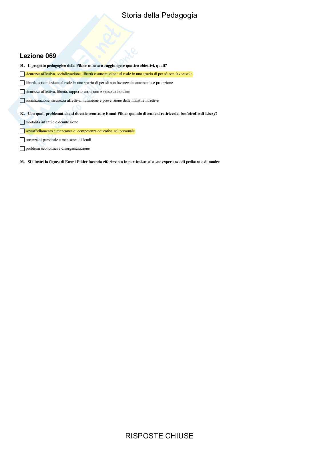 Storia della pedagogia - Paniere compilato Pag. 71