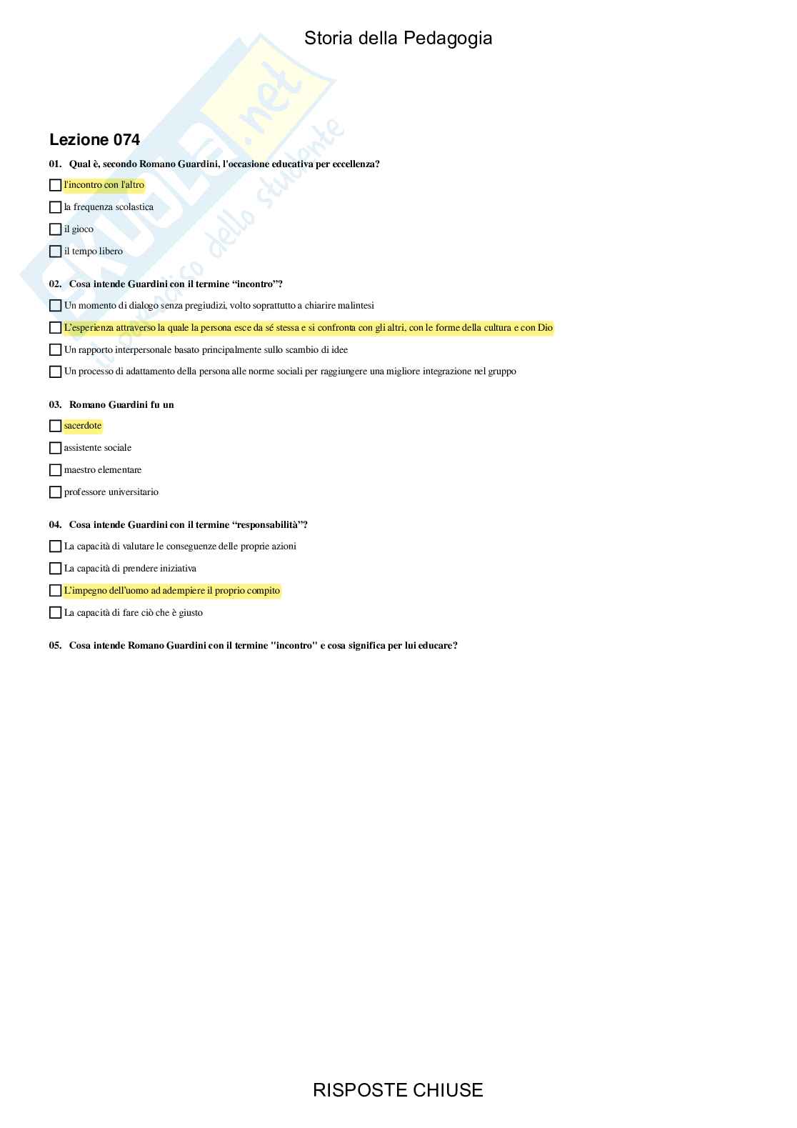 Storia della pedagogia - Paniere compilato Pag. 76